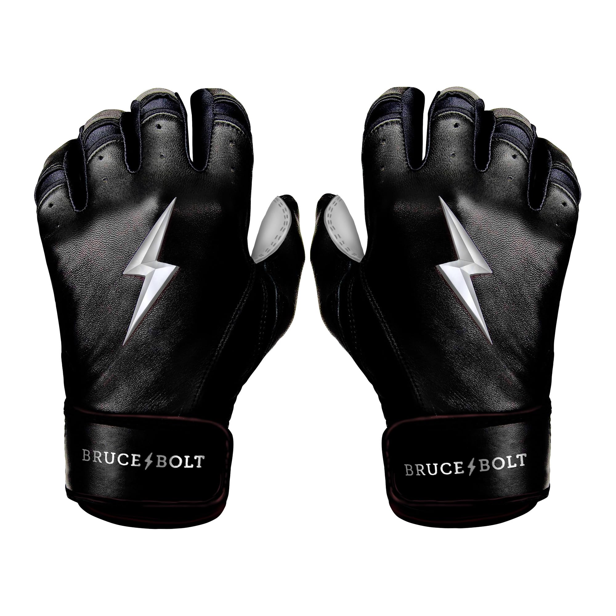 BRUCE BOLT Chrome Series Short Cuff Black Batting Glove - Black Youth Small