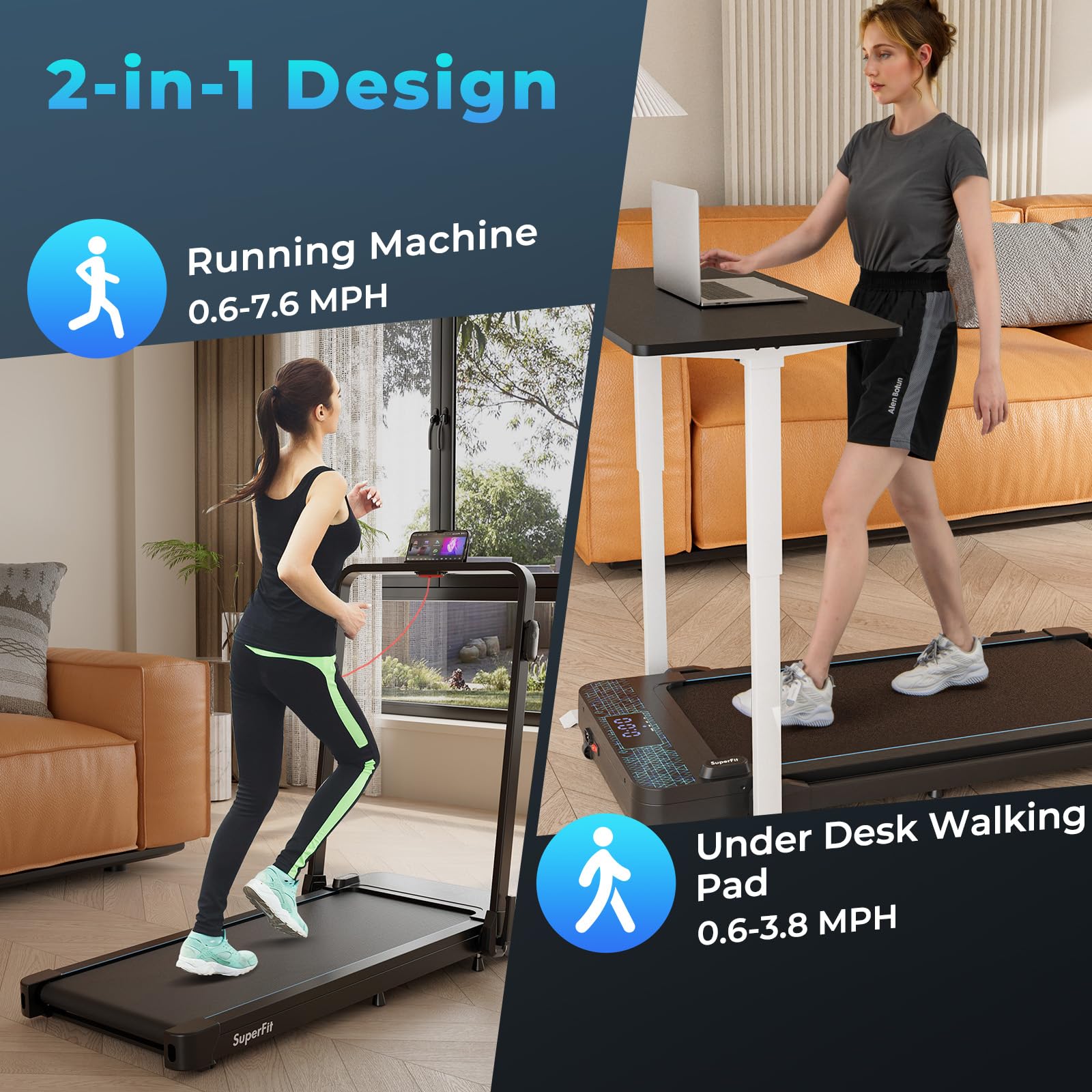 Goplus 2 In 1 Folding Treadmill, 300 Lbs Capacity Walking Pad With Handle Bar, Under Desk Treadmill With Remote & App Control An