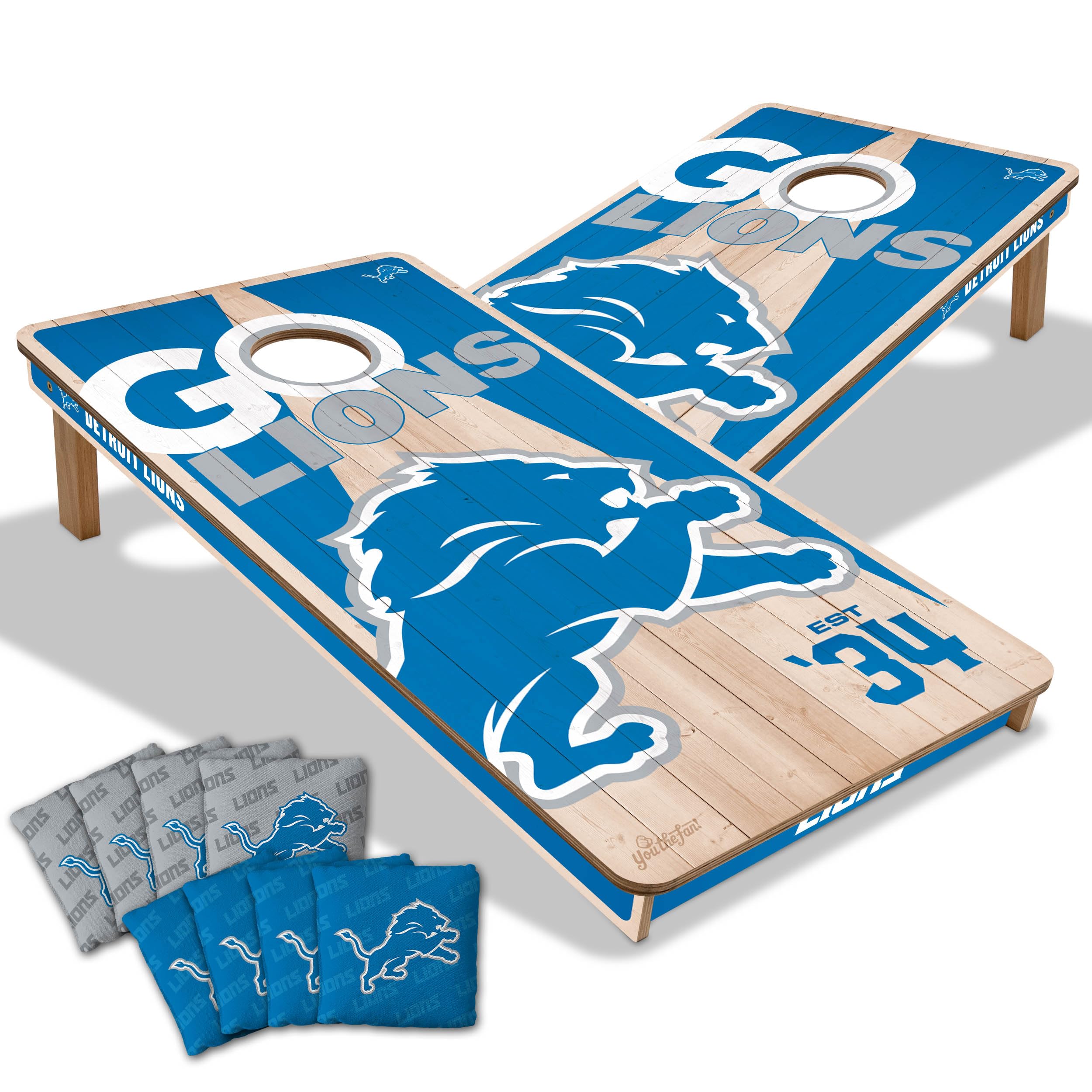 YouTheFan NFL Detroit Lions 2 x 4 Professional Wood Cornhole Game with Logo Bags