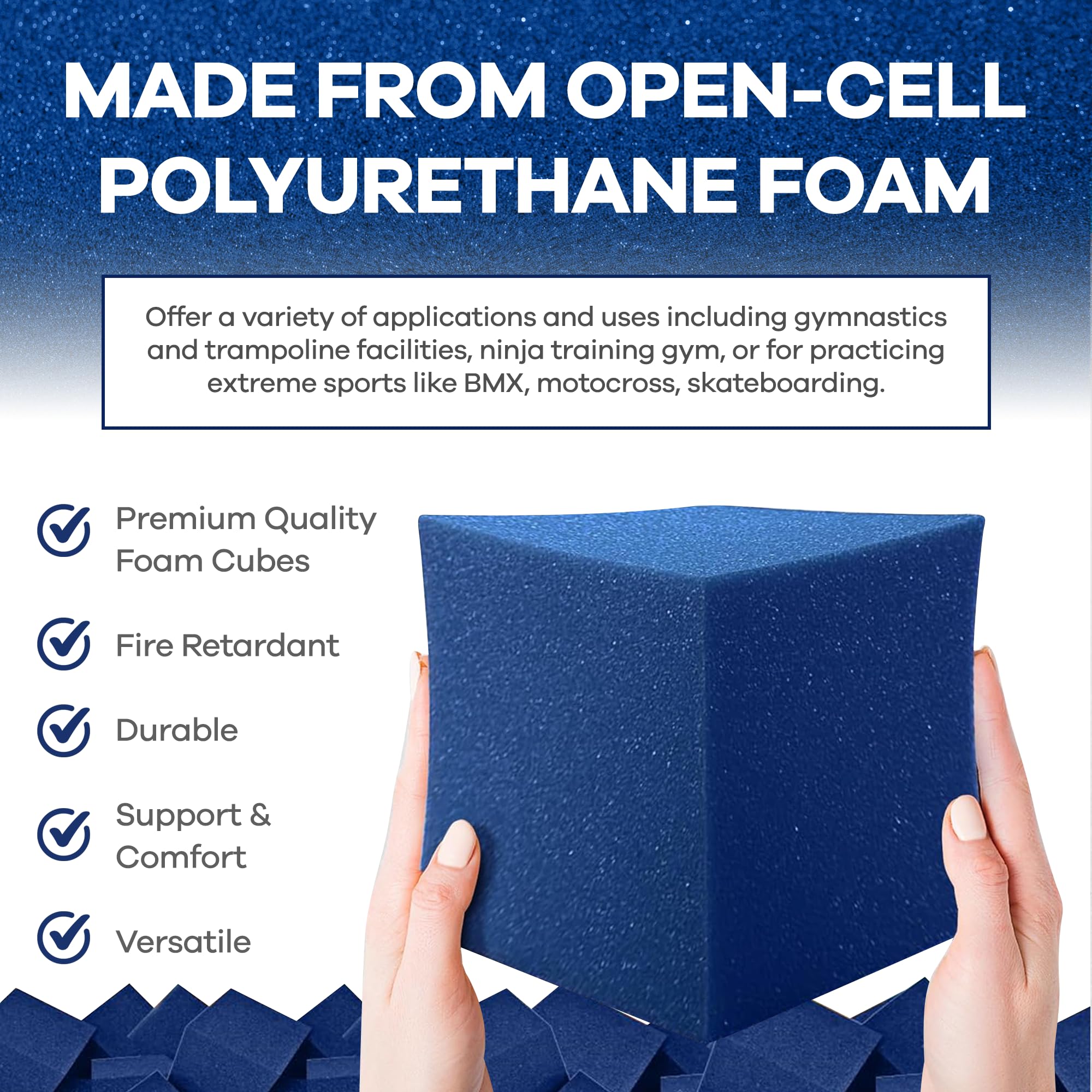 Isellfoam Foam Pit Cubes/Blocks 500 Pcs. (Blue) 4''X4''X4'' Flame Retardant Foam Blocks For Gymnastics, Freerunning And Parkour