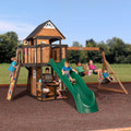 Backyard Discovery Canyon Creek Cedar Wood Swing Set with Wave Slide, Clubhouse, Play Kitchen, Picnic Area, Belt Swings, Web Swi