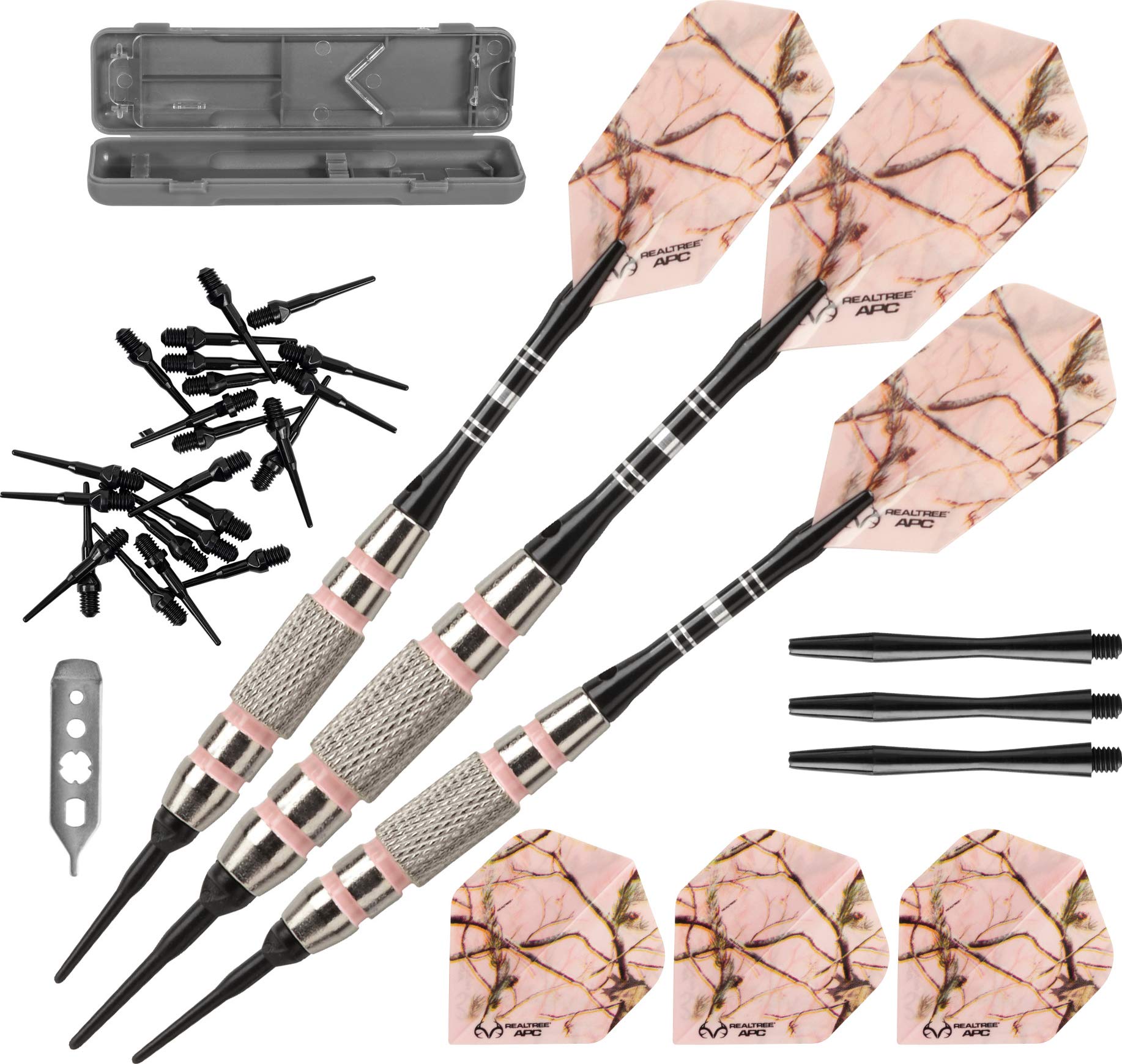 Fat Cat Realtree Apc Pink Camo Soft Tip Darts With Storage/Travel Case, 16 Grams