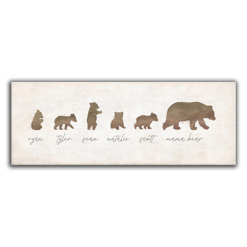 Mama Bear And Cubs - Personalized Mothers Day Gift From Children (6.5''X18'' Block Mount, 5 Cubs)