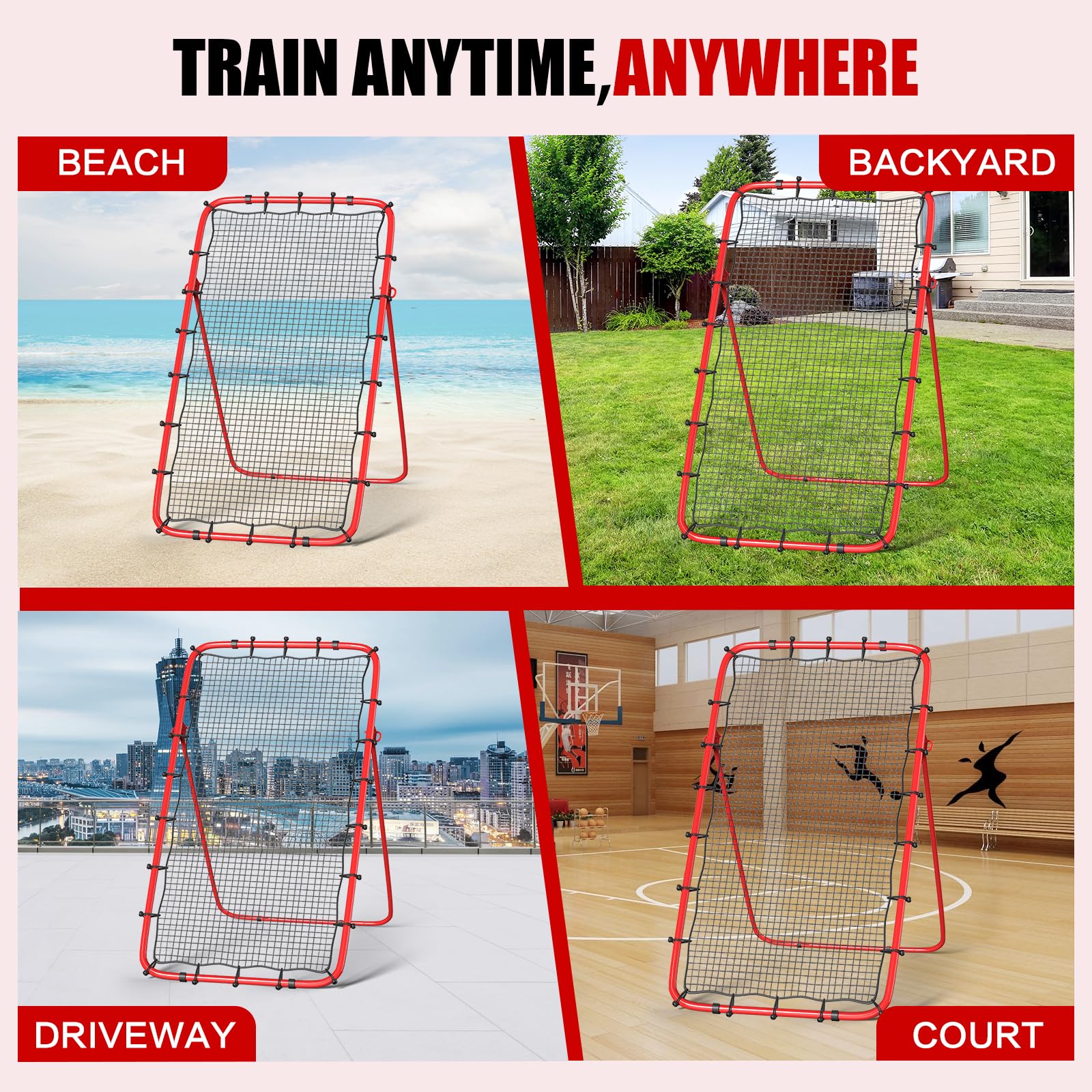 Volleyball Rebounder Net 7x4 Ft, 5-Angle Adjustable Rebounder Net for Practicing Digging, Setting, Spiking, Bounce Back Training