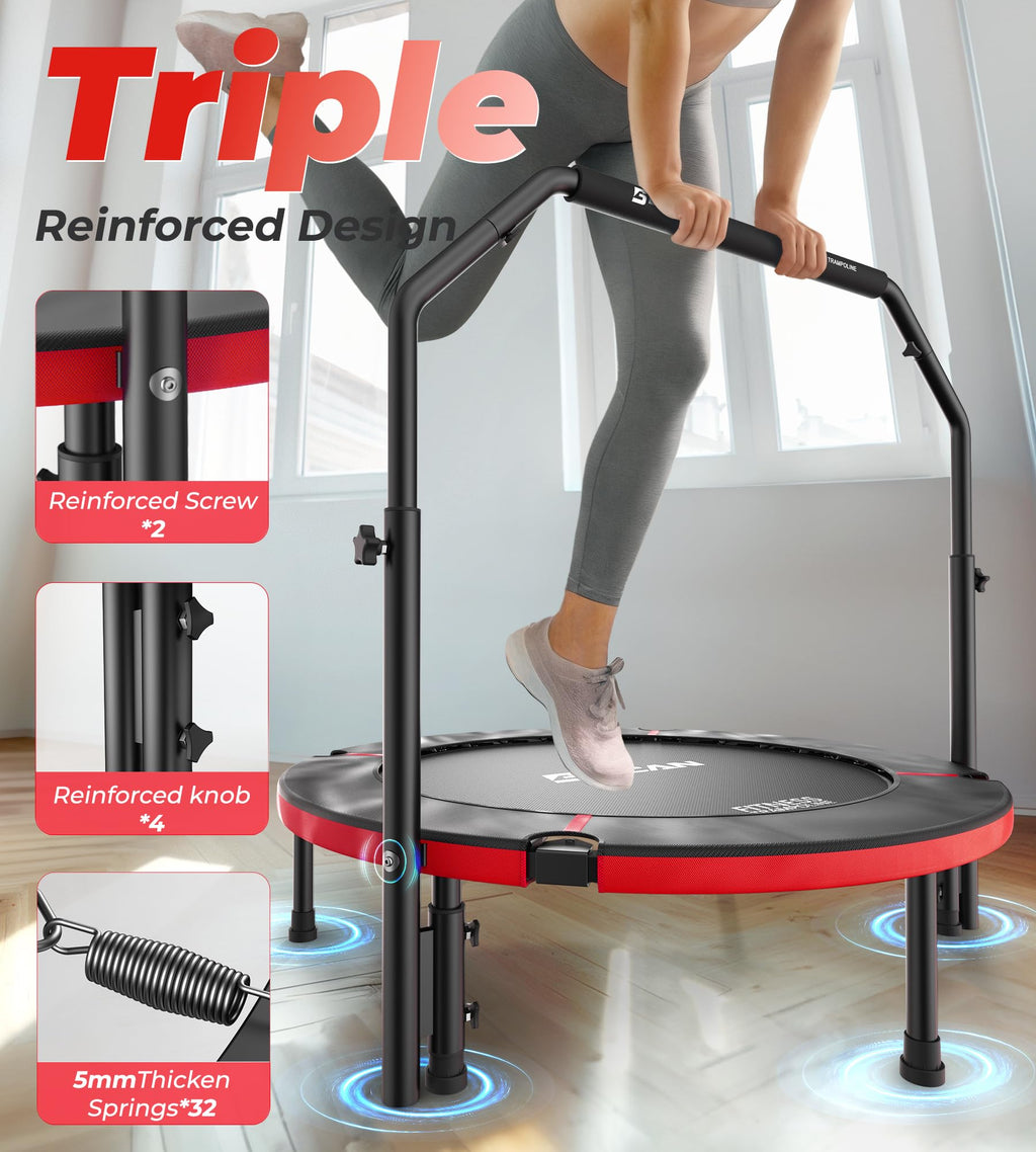 BCAN 40 Foldable Mini Trampoline Max Load 330lbs, Fitness Rebounder with Adjustable Foam Handle, Exercise Trampoline for Adults