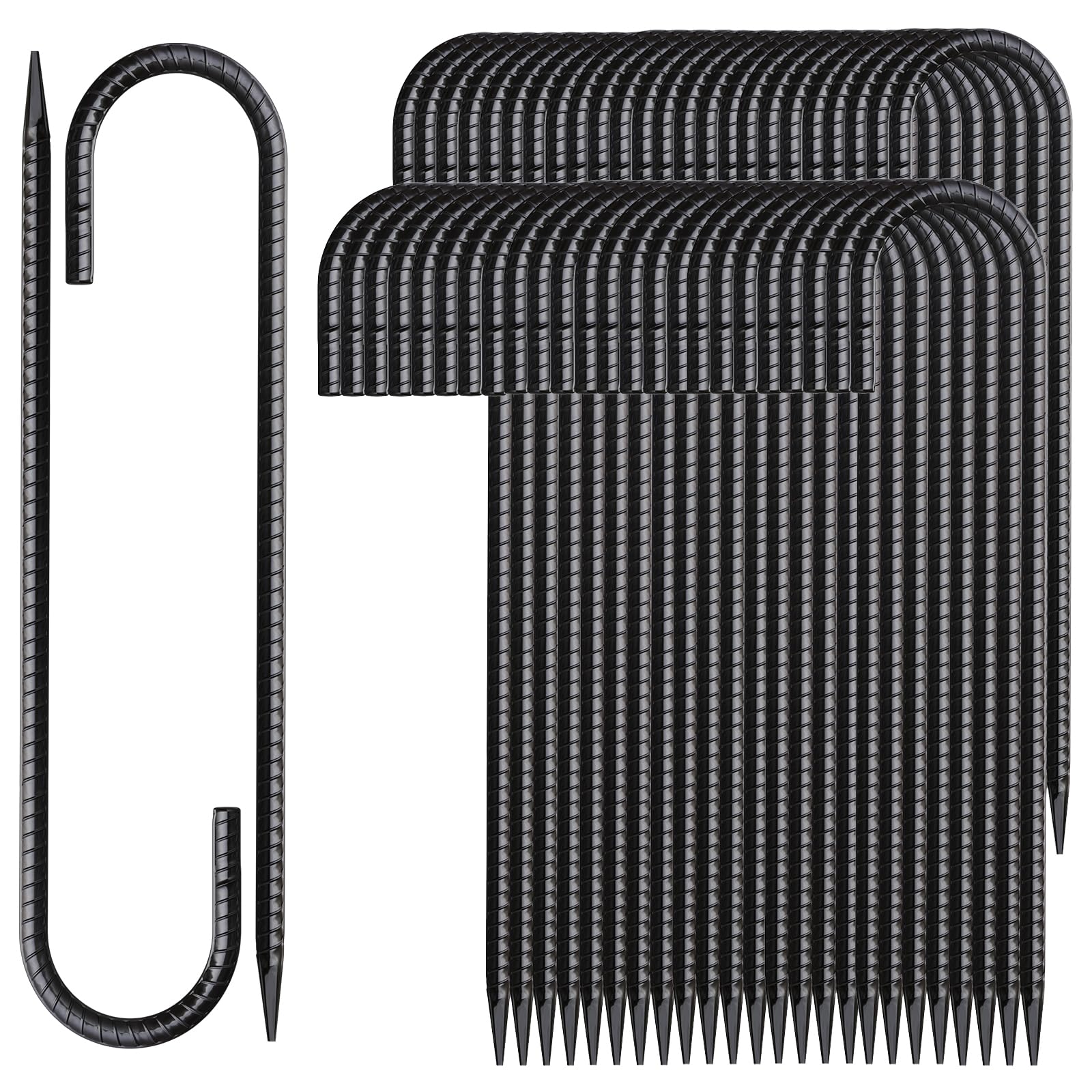 Mswy 12 Inch Rebar Stakes 50 Pack J Hook Ground Stakes Heavy Duty Chain Link Fence Stakes Galvanized Anchors Metal Tent Stakes F