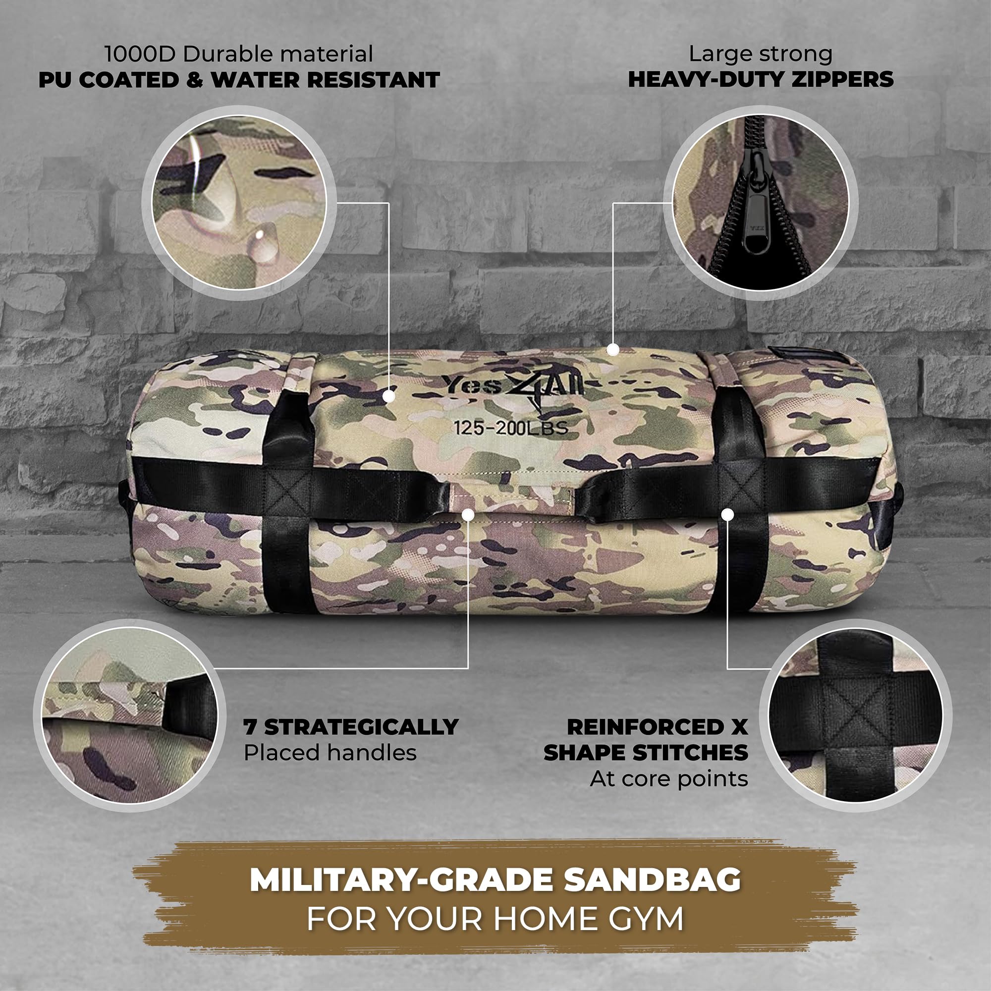 Yes4All Workout Sandbags, Heavy Duty Sandbags For Fitness, Conditioning, Mma & Combat Sports - Camouflage - M