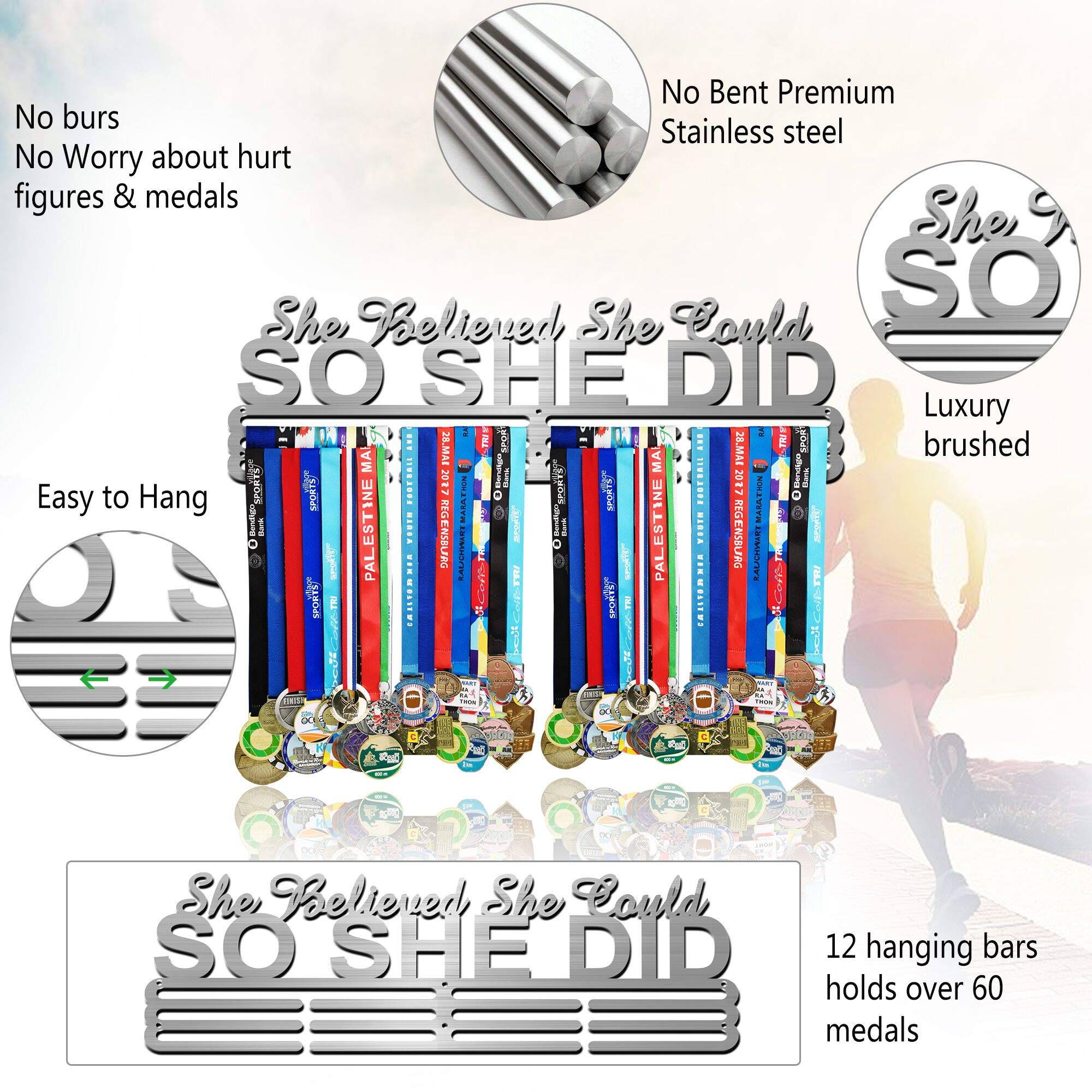 Lapetale Fashion Medal Hanger Holder Display Wall Rack Frame Shelf In 16'' Long-Medal Hanger Awards Ribbon Cheer,Gymnastics,Socc