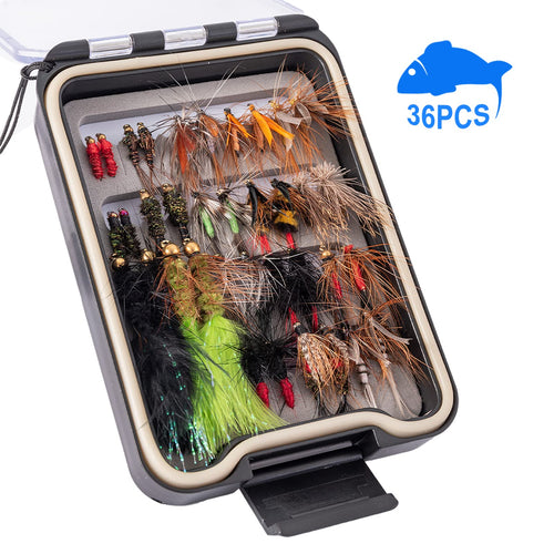 Ansnbo 36 Pcs Fly Fishing Flies Kit, Hand Tied Trout Bass Fly Assortment With Fly Box, Dry Wet Nymph Flies Streamers Fly Fishing