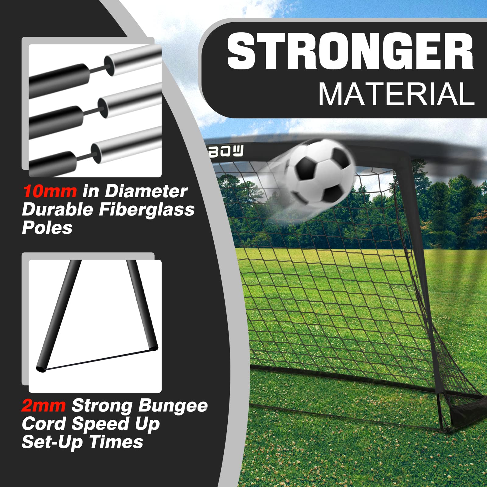 Runbow 6X4 Ft Portable Kids Soccer Goal For Backyard Practice Soccer Net With Carry Bag (6X4 Ft, Black, 1 Pack)