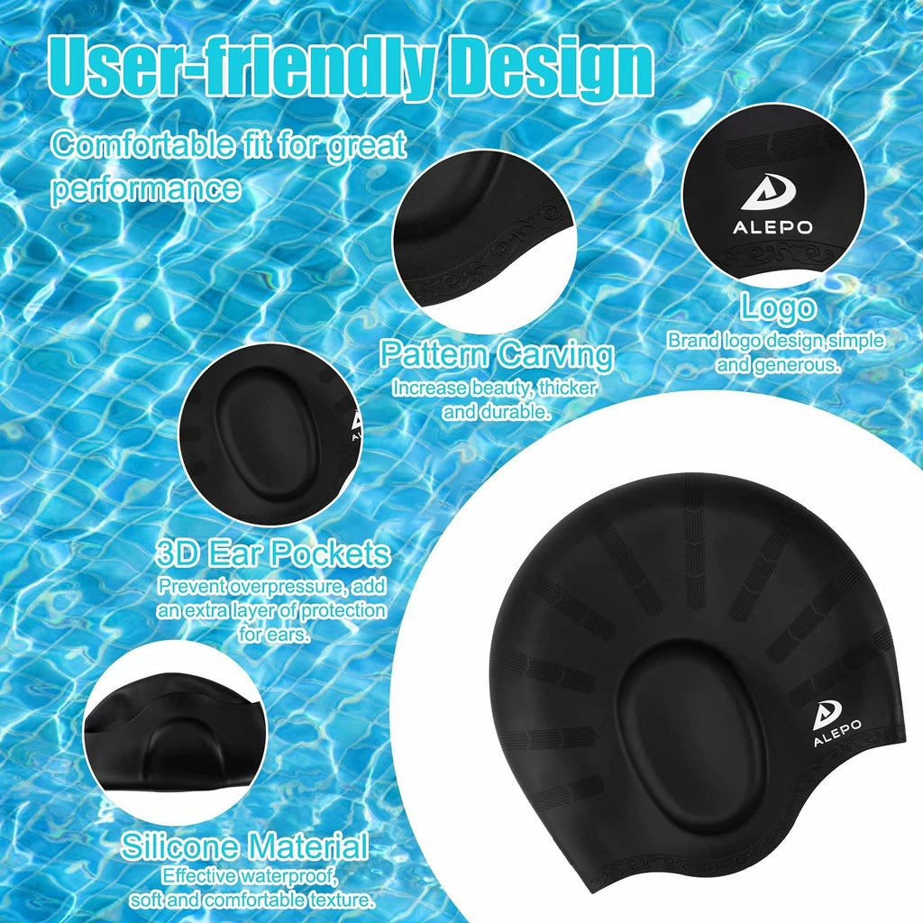 2 Pack Kids Swim Caps For Boys Girls, Durable Silicone Swimming Cap With 3D Ear Pockets For Age 3-15 Toddler Child Youth Teen, U