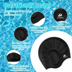 2 Pack Kids Swim Caps For Boys Girls, Durable Silicone Swimming Cap With 3D Ear Pockets For Age 3-15 Toddler Child Youth Teen, U