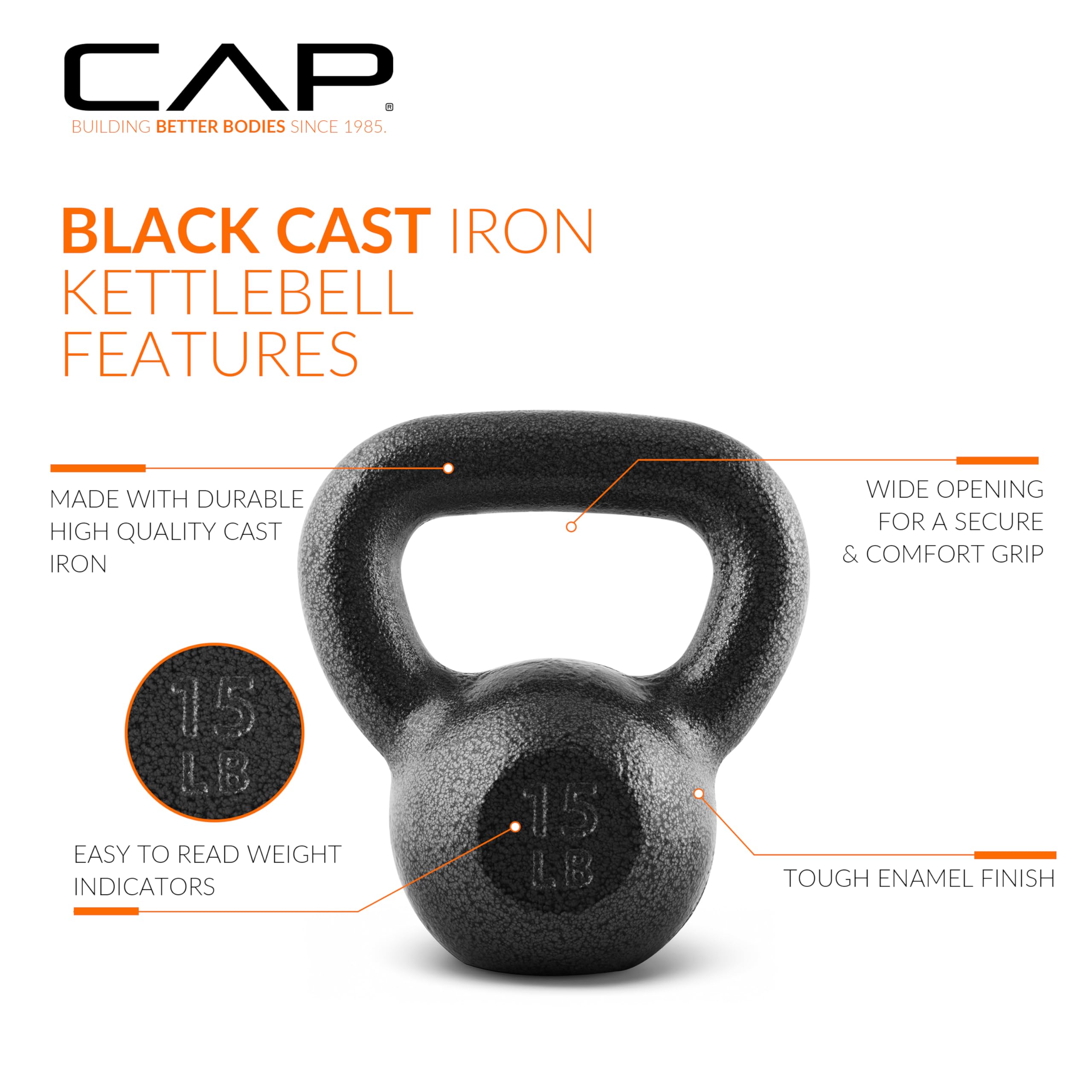 Cap Barbell Black Cast Iron Kettlebell | 15 Pounds