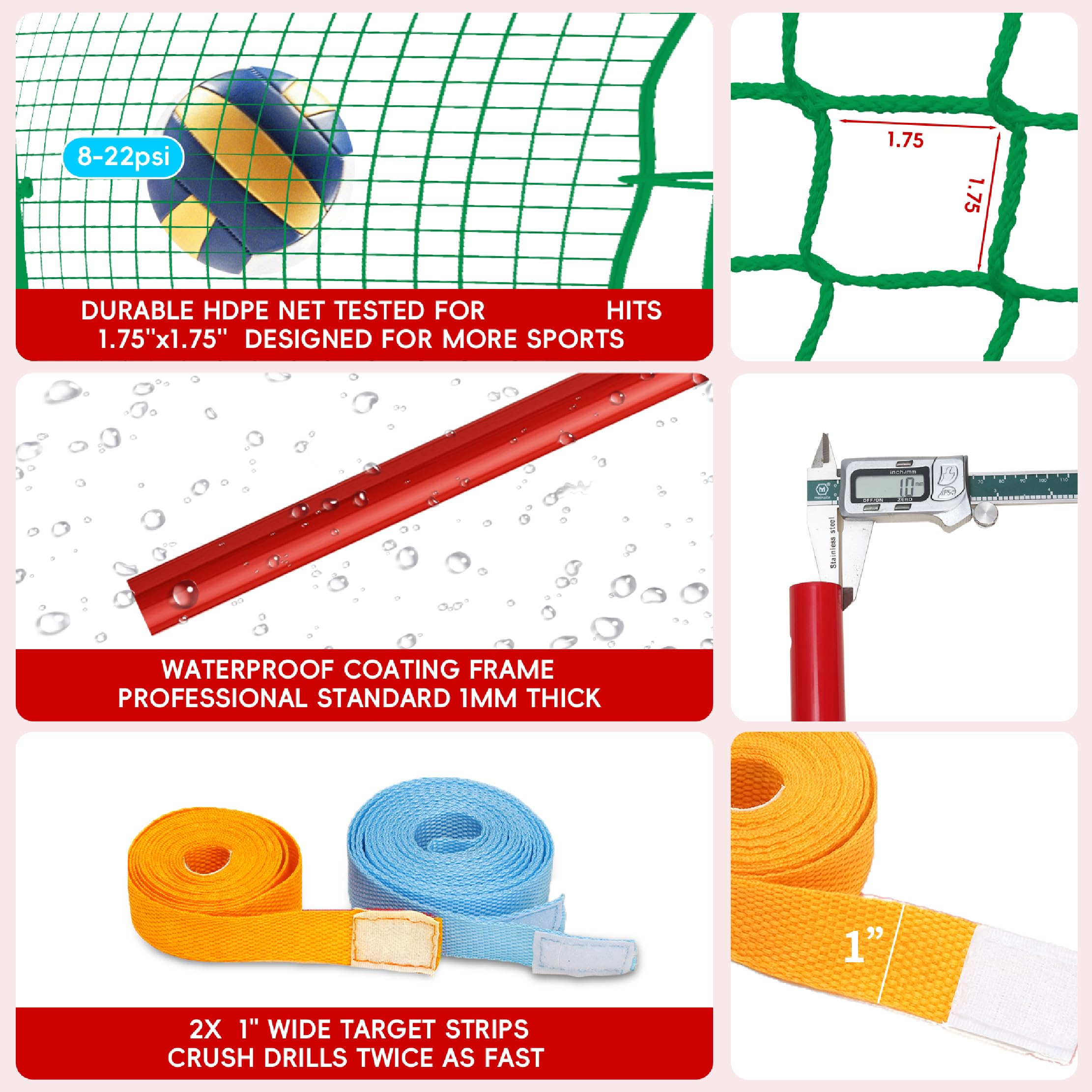 7x4 Ft Volleyball Rebounder Net, 5-Angle Adjustable Rebounder Net with 2 Target Stripes & Portable Travel Bag, 10-MIN Setup Boun
