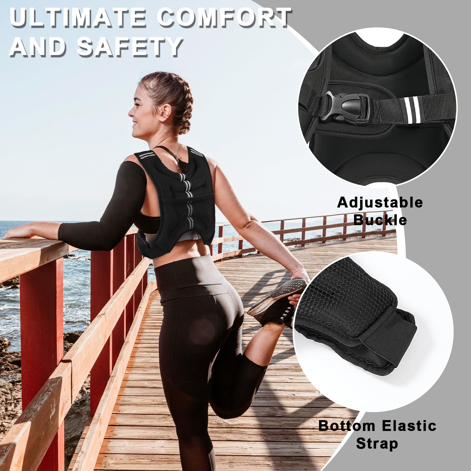 Weighted Vest For Women Men, 8Lb Weight Vest With Reflective Stripe, Body Weight Vests Adjustable For Strength Training, Running