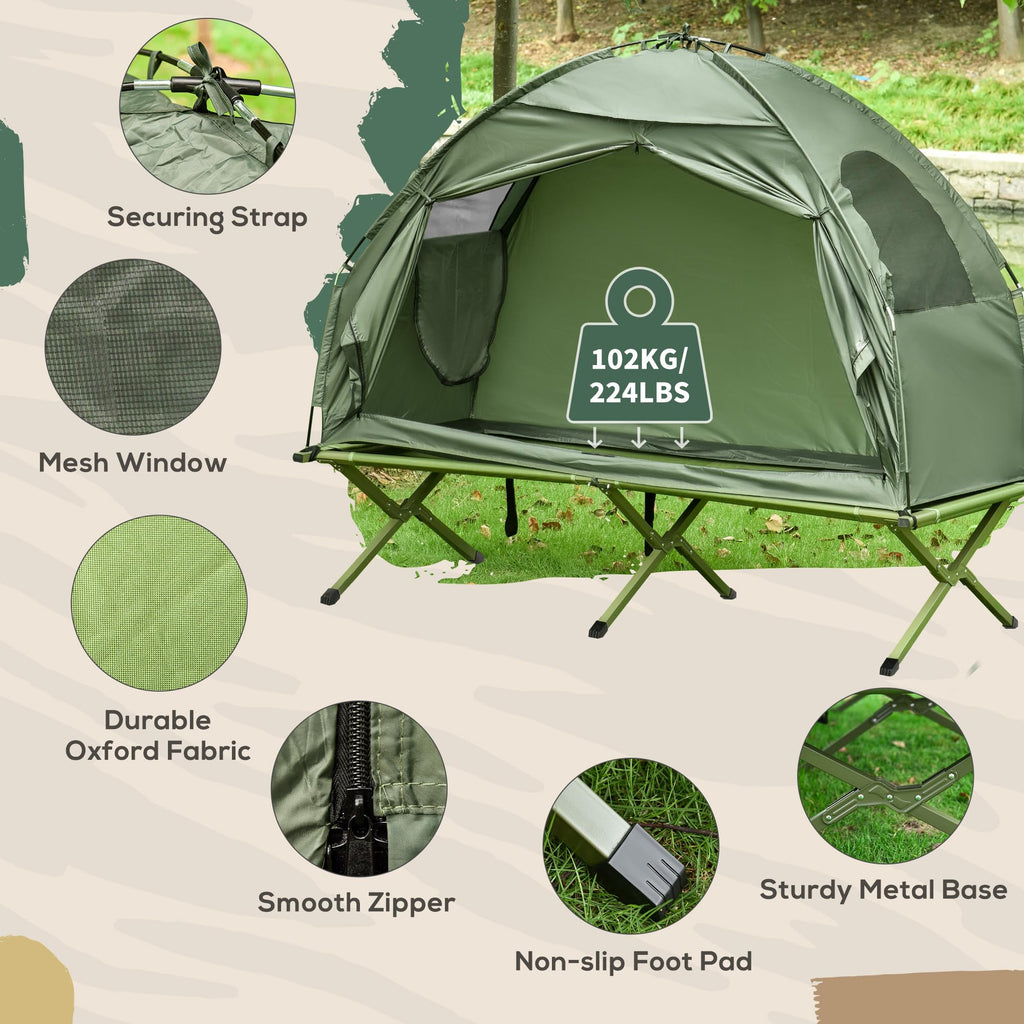 Outsunny Camping Tent Cot, Single Person Folding Cot Combo, Off-Ground Tent, Covered Outdoor Bed With Carry Bag For Hiking, Camp