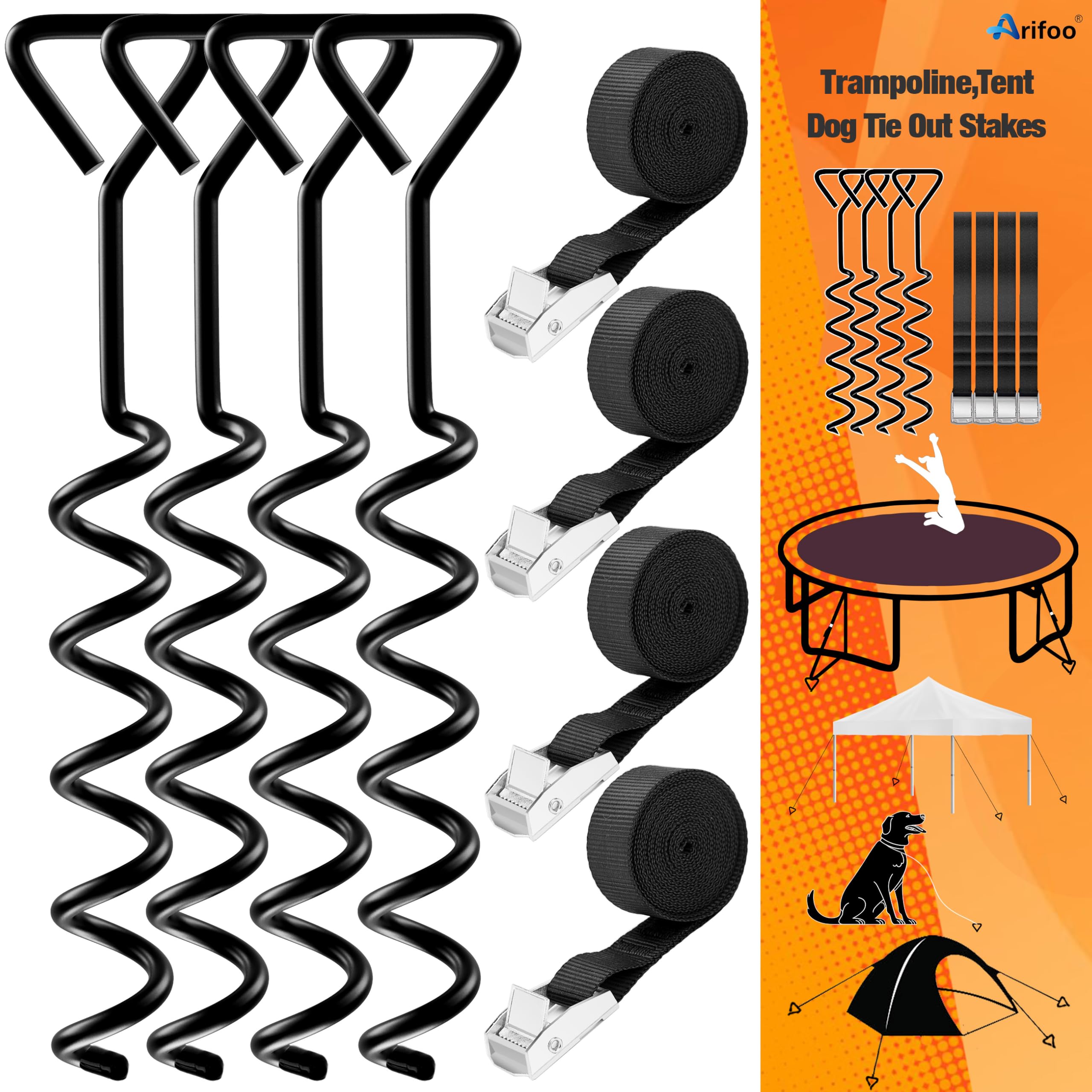 Trampoline Stakes Heavy Duty Strong and Galvanized Steel Corkscrew High Wind Anchor Kit for Trampoline Camping Tents Tie Down An