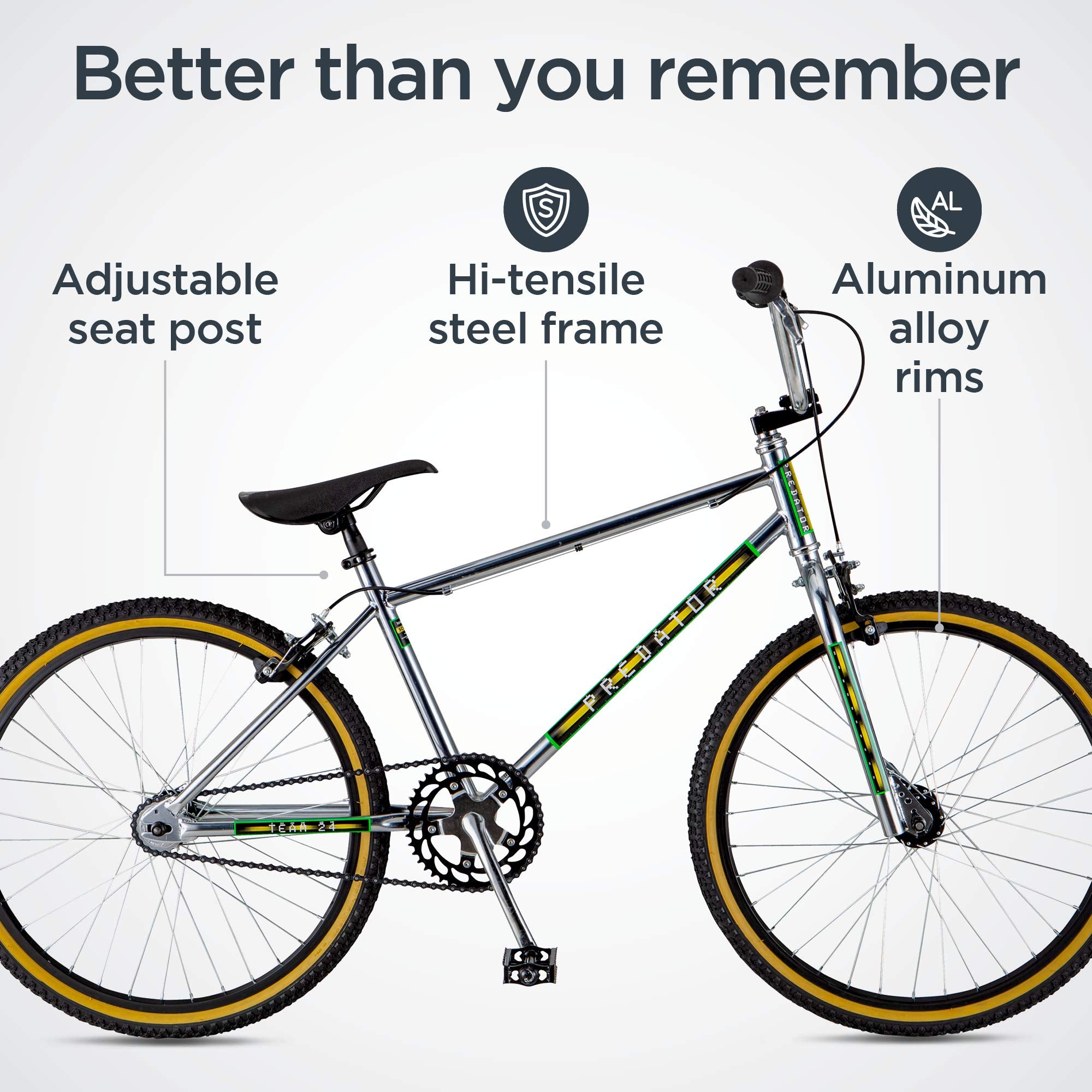Schwinn Predator Team 24 Freestyle BMX Bike, Throwback 1983 Design, Single-Speed Drivetrain, Hi-Ten Steel Frame, Rattrap Pedals,