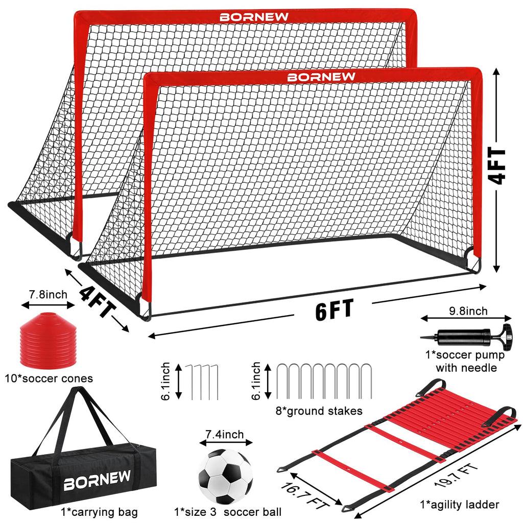 Kids Soccer Goal For Backyard Set - 2 Set Of 6X4 Ft Toddler Soccer Nets With 20Ft Agility Ladder, Soccer Ball, Pop Up Portable S