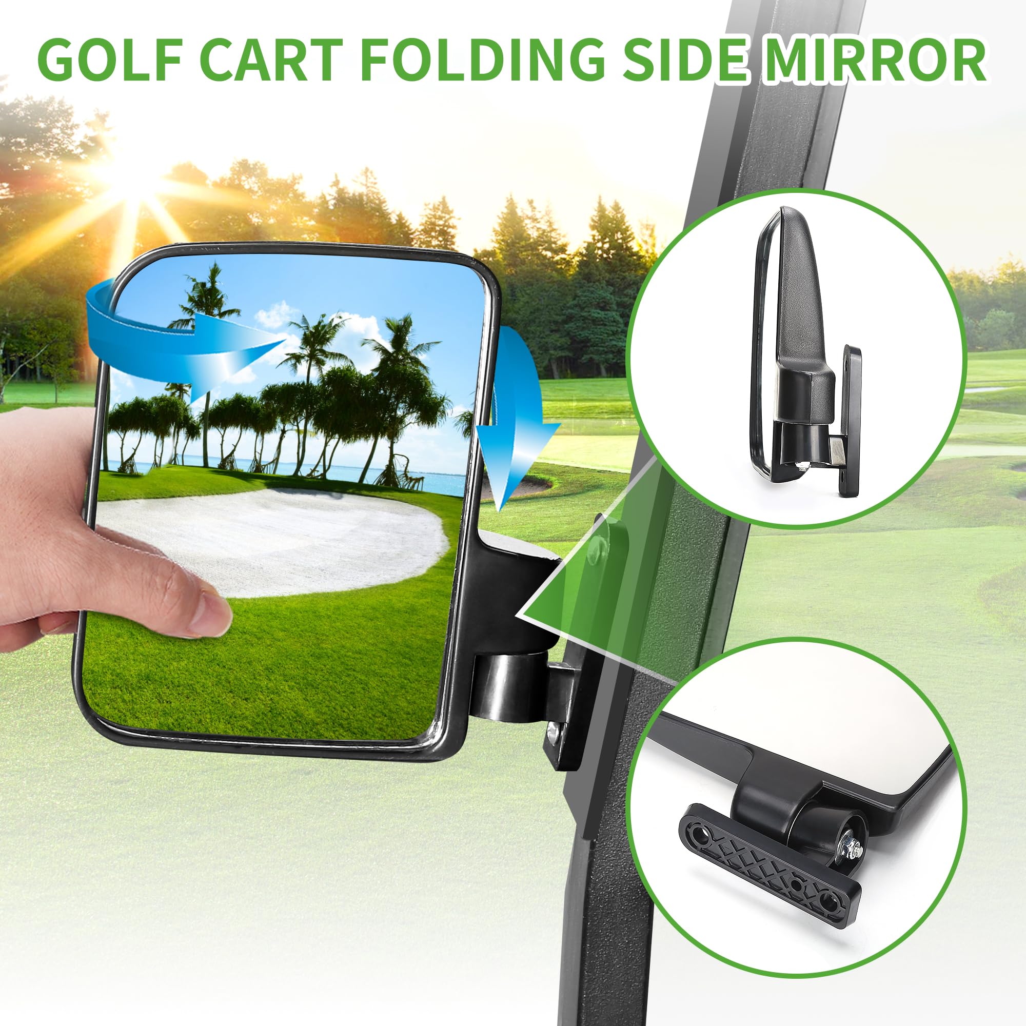 10L0L Newest Golf Cart Folding Side Mirror And Panoramic Rear View Mirror Kit For Ezgo, Club Car, Yamaha,Golf Cart Accessories,