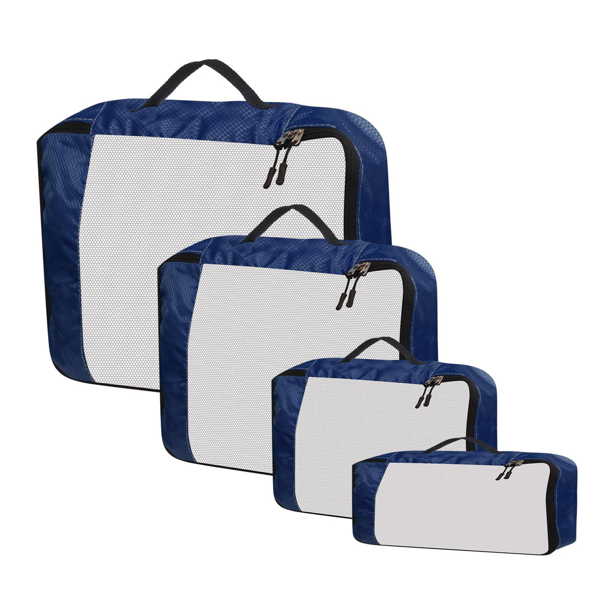 Gomajo Polyester Packing Cubes Travel Pouch Bag Suitcase Luggage Organiser Set Of 4 (Large, Medium, Small And Slim) (Navy Blue)