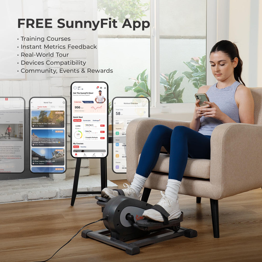 Sunny Health & Fitness Smart Motorized Mini Elliptical Trainer W/Remote Control, Indoor Under-Desk Pedal Exerciser For Seniors M