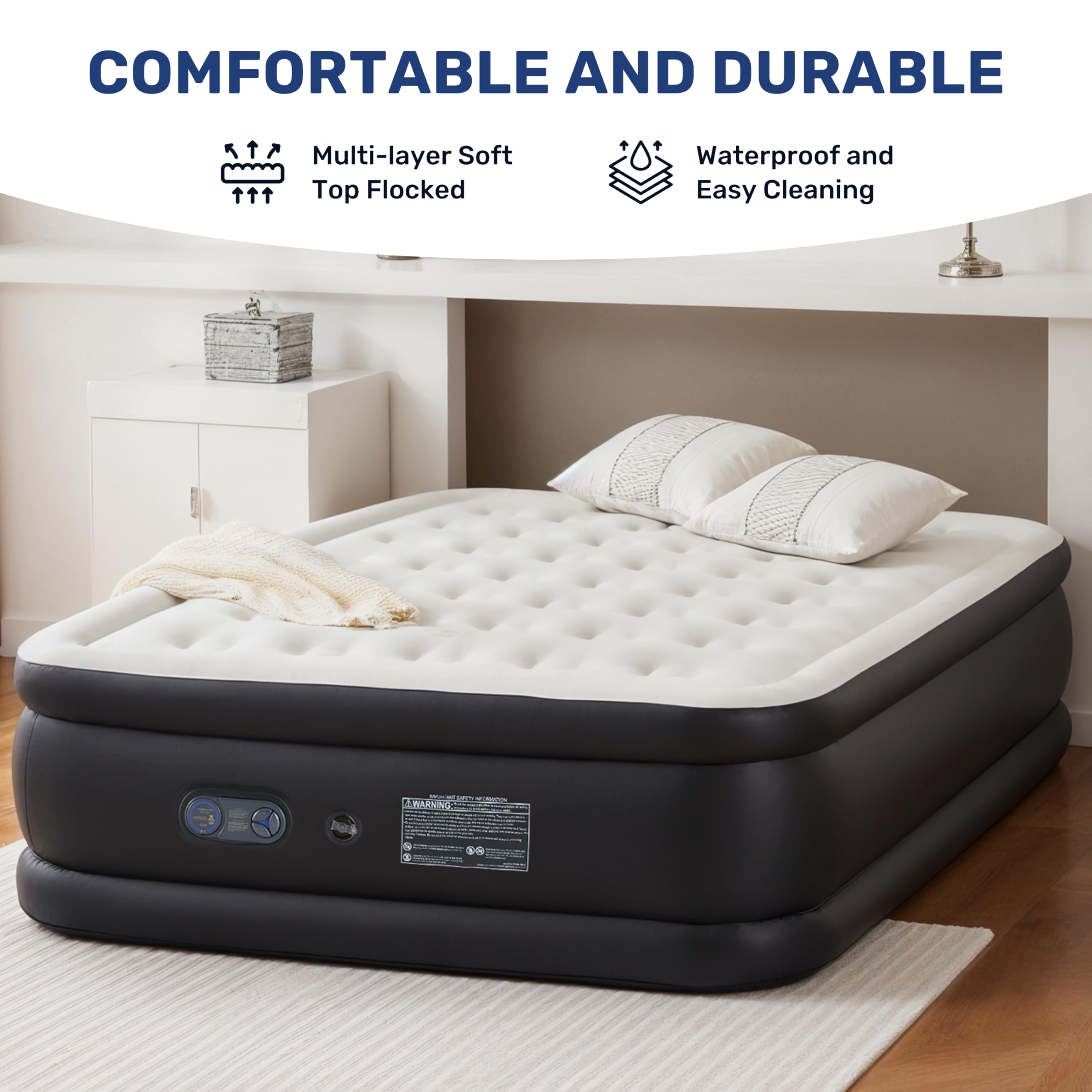 Yssoa Queen Camping Air Mattress With Built-In Electric High-Speed Pump, 18 Bed Height, Blow Up Inflatable Airbed With Carrying