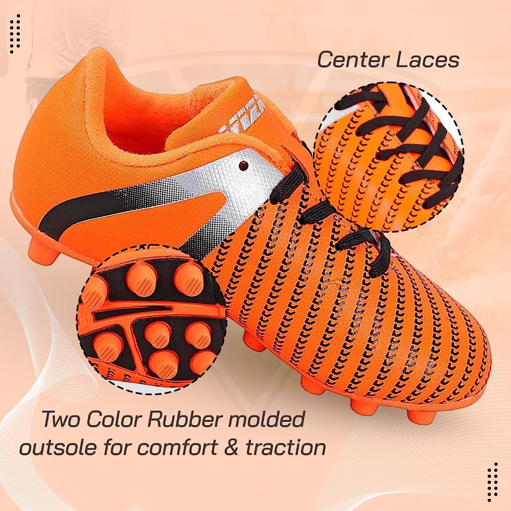 Vizari Impact Kids Padded Wide-Fit Firm Ground (FG) Soccer Cleats – Orange/Silver