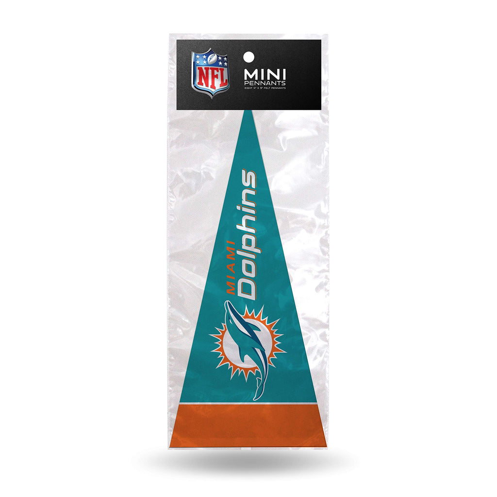 Rico Industries Nfl Miami Dolphins 8-Piece 4-Inch By 9-Inch Classic Mini Pennant Decor Set, Teal, 4 X 9-Inches