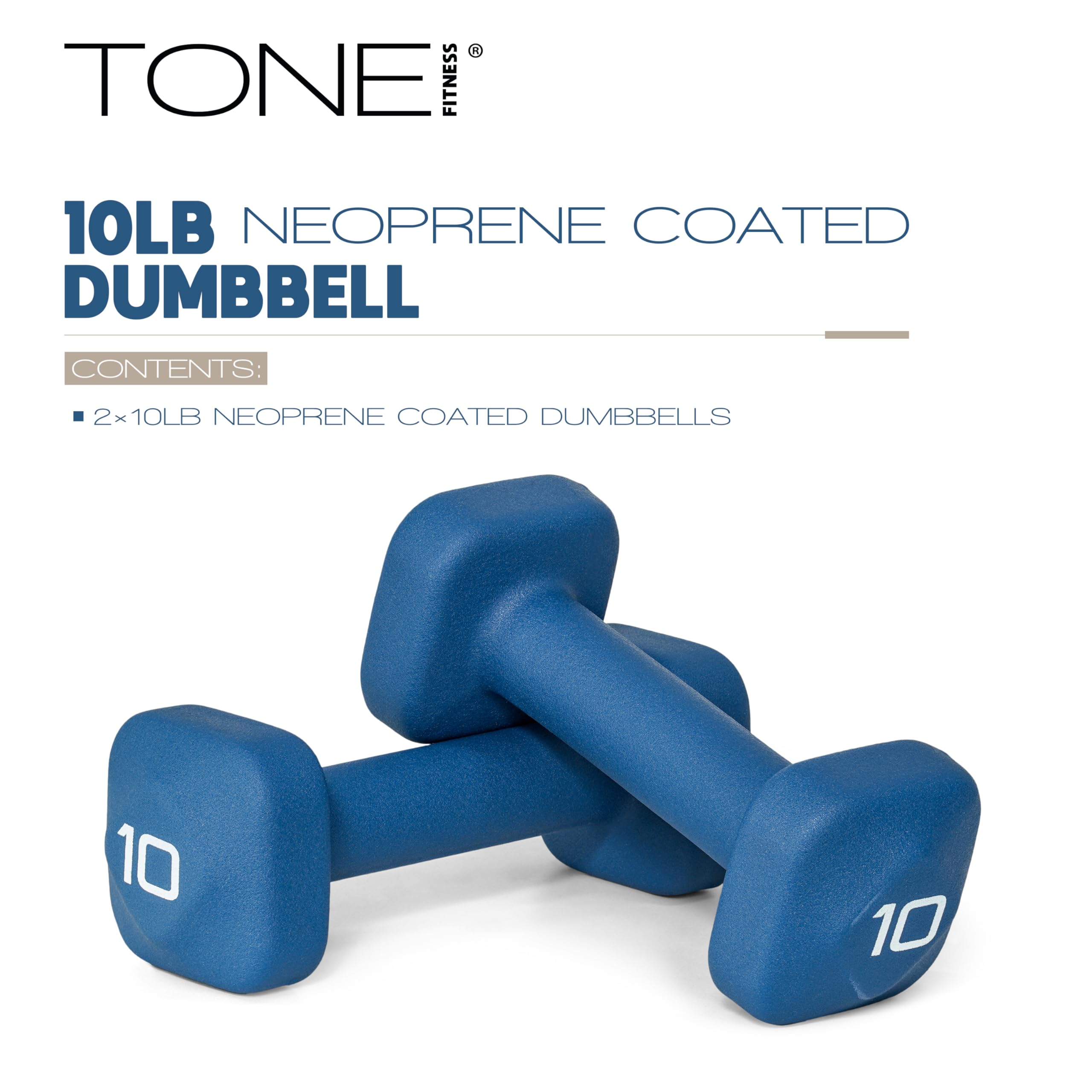 Tone Fitness 10 lb Neoprene Dumbbell Pair for Home Workouts - Non-Slip Design - Blue