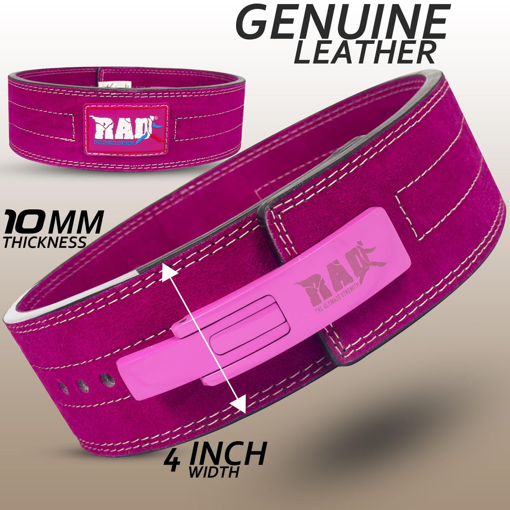 Rad Weight Lifting Belts Powerlifting And Weightlifting Belt With Lever Buckle, 10Mm (Pink, Xl)