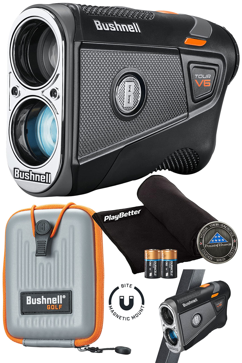 Bushnell Tour V6 Golf Rangefinder  Pinseeker With Visual Jolt, Bite Mount, & Ipx6 Rating  Bundle With Bushnell Golf Carrying Cas