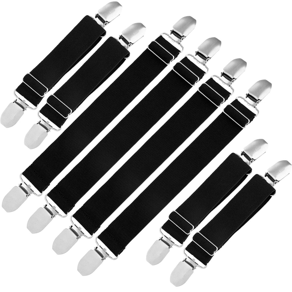 Boao 8 Pieces Elastic Adjustable Boot Straps Clips Pant Stirrups Elastic Leg Straps For Women And Men Favors (Black)
