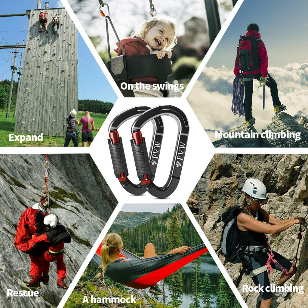 Fvw Auto Locking Rock Climbing Carabiner Clips, 5 Pack 25Kn (5620 Lbs) Heavy Duty Caribeaners For Rappelling Swing Rescue & Gym
