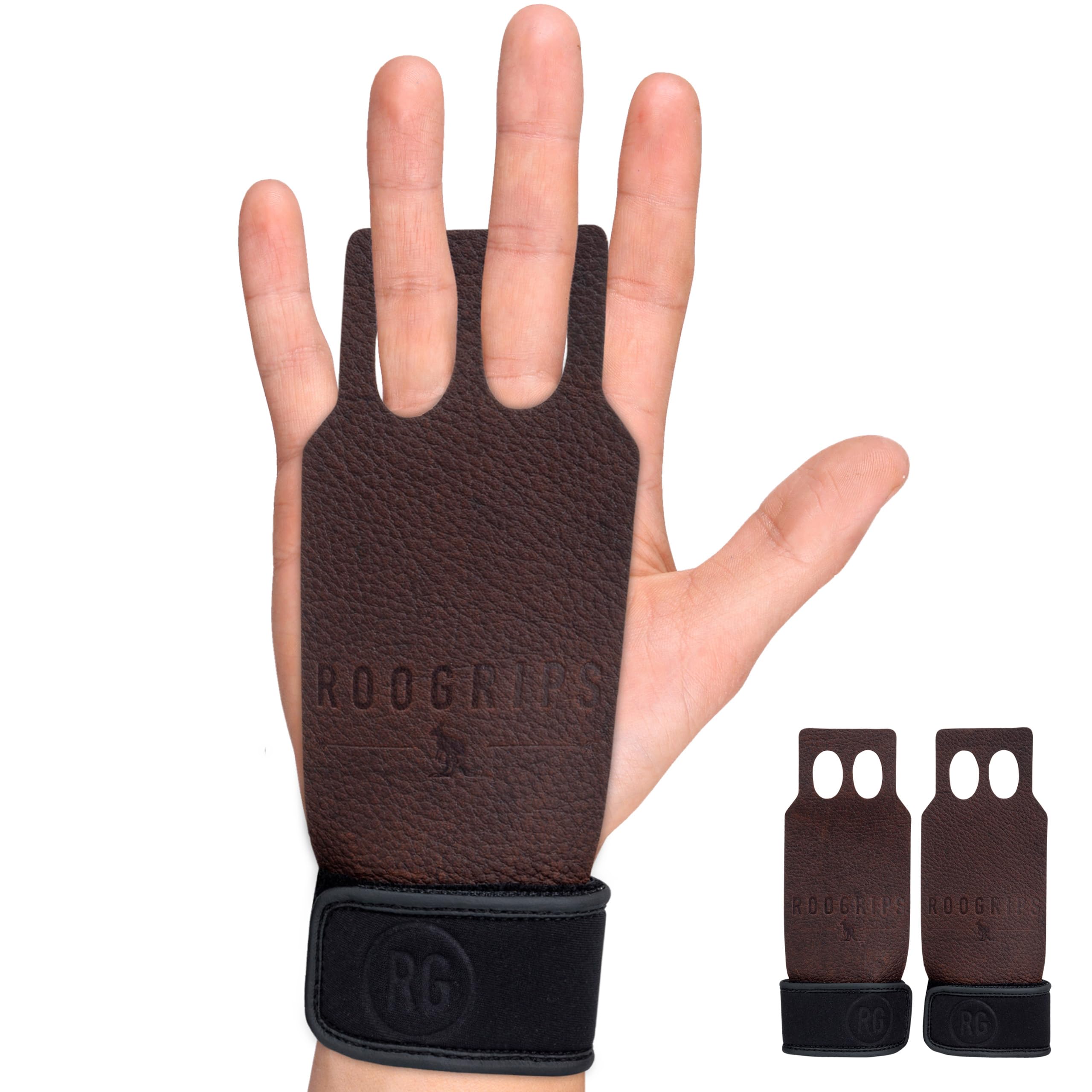 Roogrips Gym Hand Grips - 2-Finger Hand Grips For Weightlifting, Gymnastics & Gym/Home Workouts - Kangaroo Leather Hand Grips Fo
