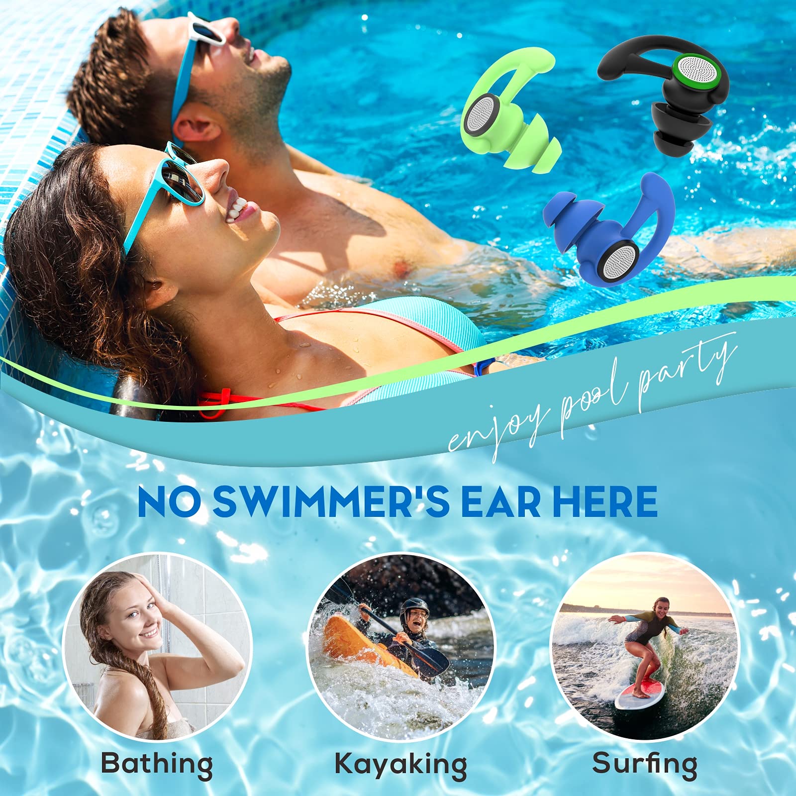2 Pairs Ear Plugs For Swimming Adults, Hearprotek Reusable Custom-Fit Swim Water Ear Plugs Men Women For Swimmers Shower Pool Ba