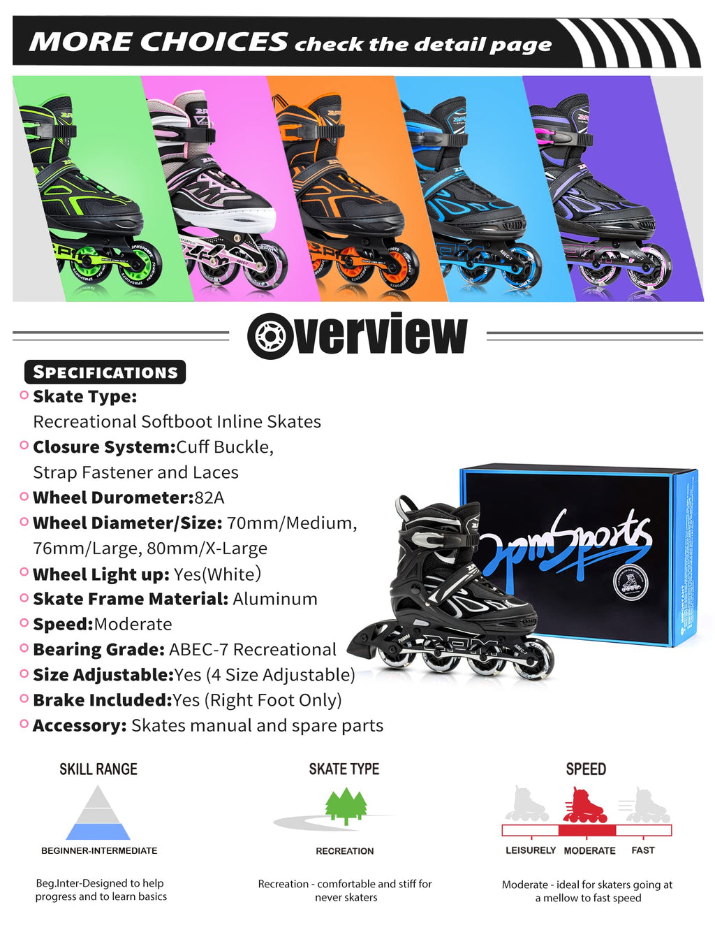 2PM SPORTS Vinal Girls Adjustable Flashing Inline Skates, All Wheels Light Up, Fun Illuminating Skates for Kids and Men - Silver