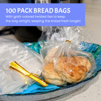 Reusable Plastic Bread Bags For Homemade Bread - 100 Pack Clear Bread Bag With Ties For An Airtight Moisture-Free Preservation A