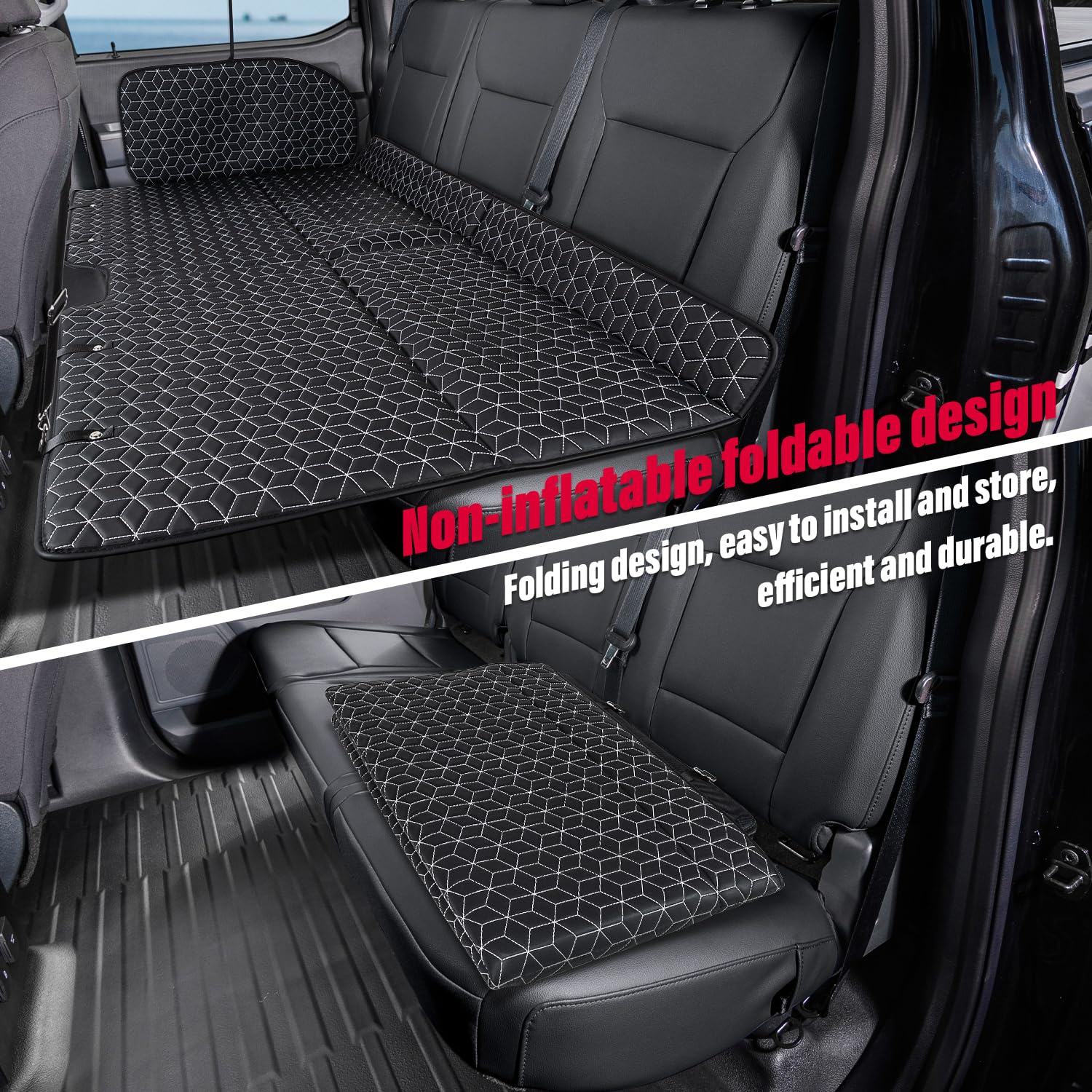 Ohmu Non Inflatable Truck Bed Air Mattress For Large Truck,Car Travel Camping Back Seat Extender For F150/Ram 1500/Toyota/Silver