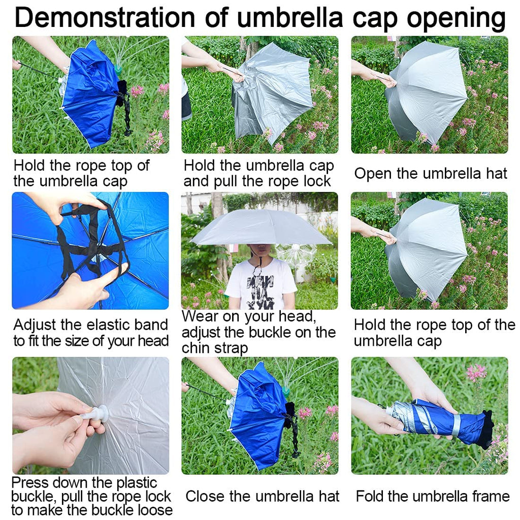 New-Vi Fishing Umbrella Hat Folding Adjustable Sun Rain Cap,7-Ribs Anti-Uv Waterproof Headwear For Fishing Gardening Golf Sunsha