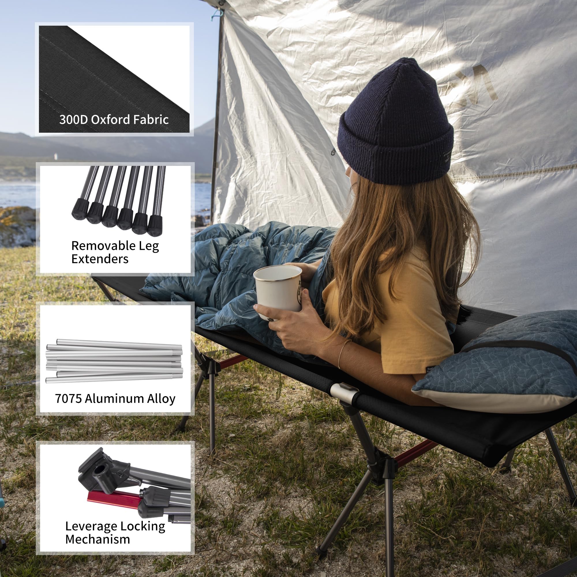 Naturehike Armywild Folding Camping Cot, Height Adjustable Ultralight Backpacking Cot, Portable Camping Bed For Camping Hiking T