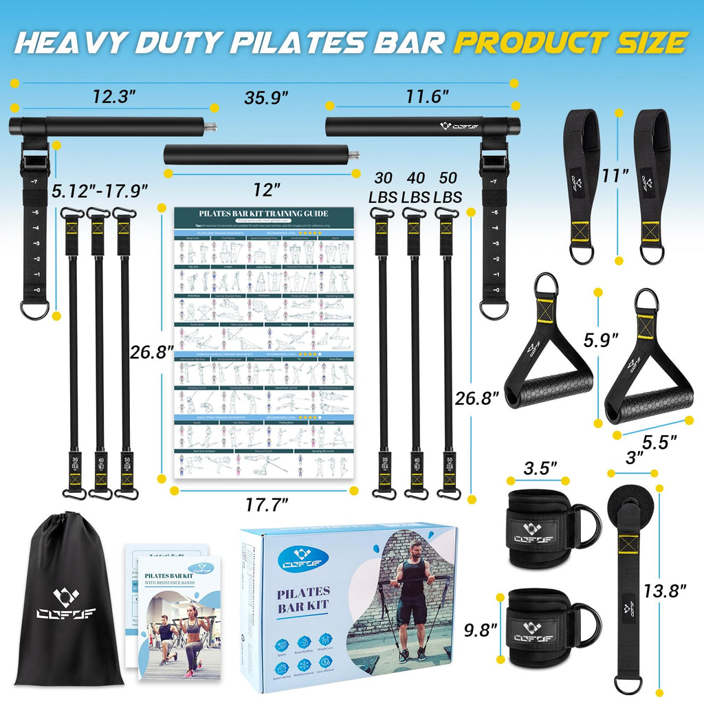 Pilates Bar Kit With Resistance Bands, Multifunctional Metal Exercise Bar With Heavy-Duty Metal Adjustment Buckle, Portable Home
