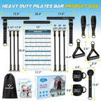 Pilates Bar Kit With Resistance Bands, Multifunctional Metal Exercise Bar With Heavy-Duty Metal Adjustment Buckle, Portable Home