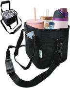 Nona & Bee 4 Water Bottle Holder With Strap | Family Size 4 Compartment Drink Bag, Multiple Tumbler Carrier Caddy | Adjustable F