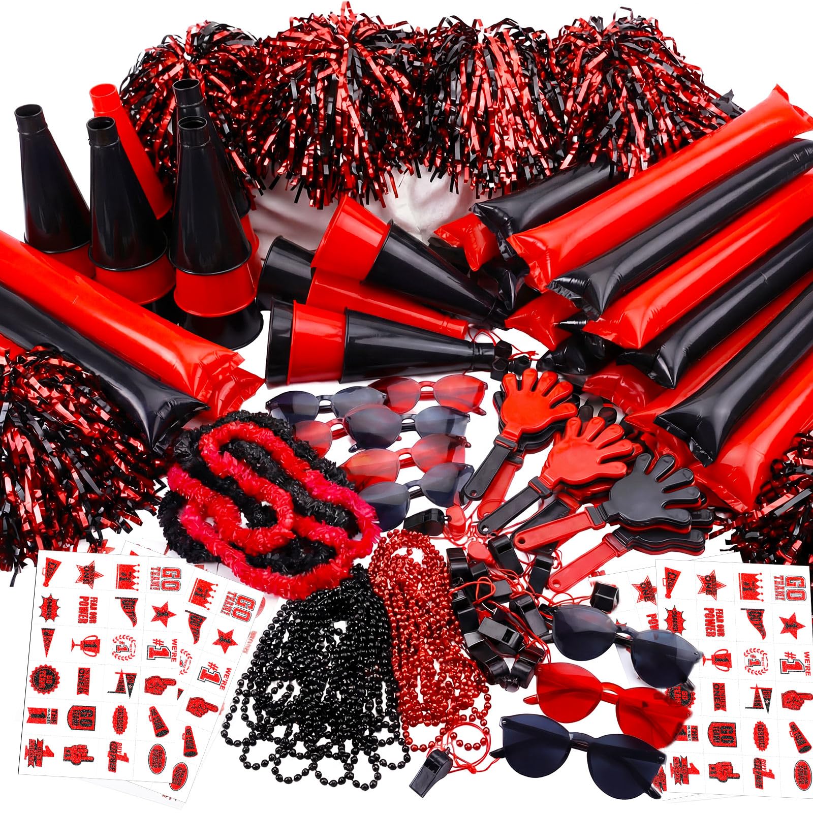 Soulchen 360 Pcs Red and Black Team Spirit Accessories Bulk Field Day Accessories Pep Rally Color War Camp Spirit Events Party I