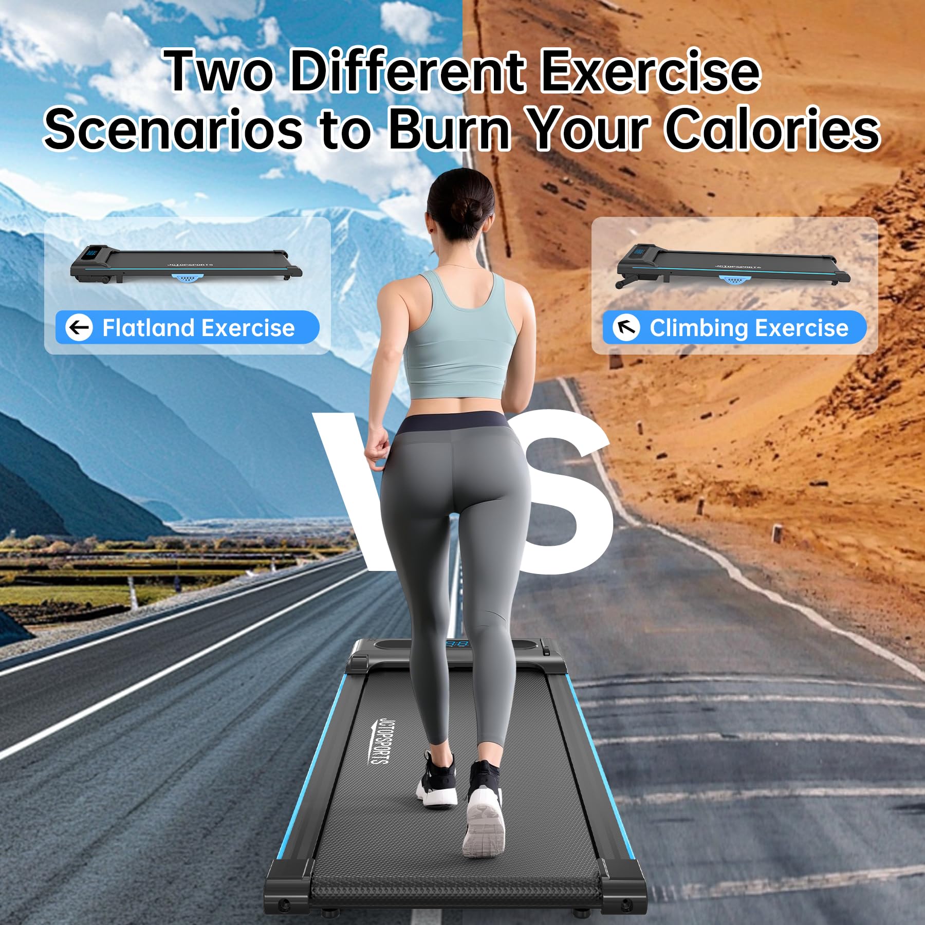 Modida 2-In-1 Under Desk Treadmill, Foldable Walking Pad For Home Office, Portable Electric Treadmill With Remote Control & Led