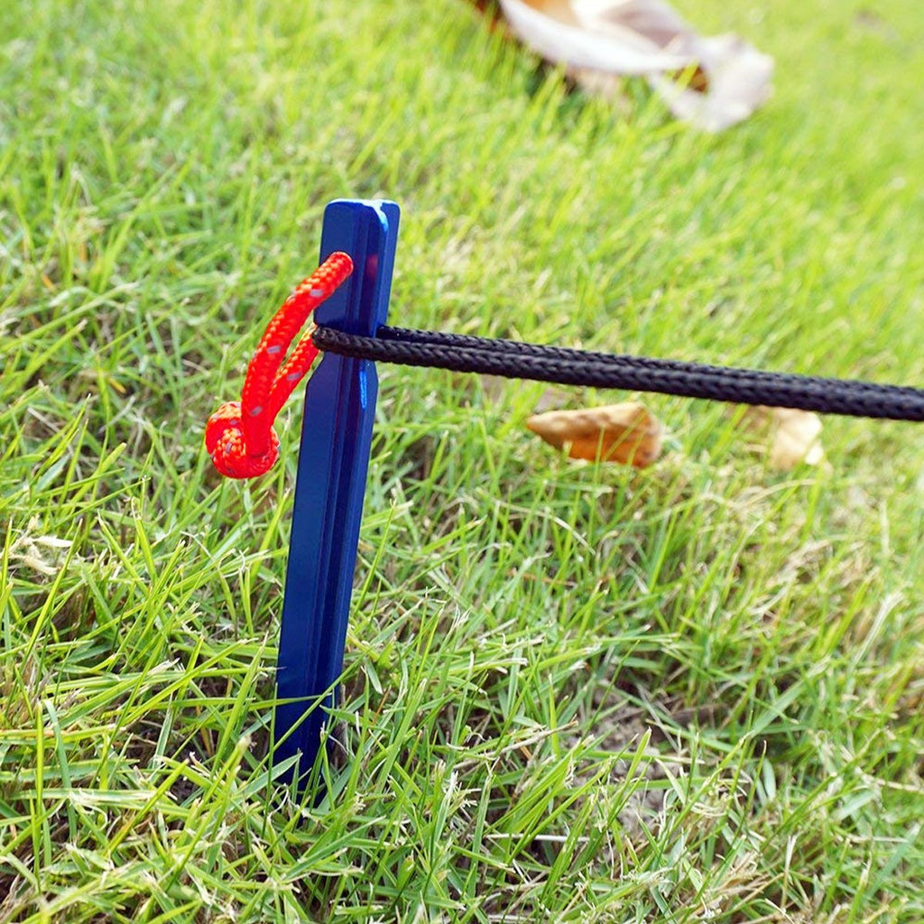 Set Of 12 Tent Stakes Pegs Aluminium Alloy Stake 7 Inches With Reflective Rope And 4 Small Silica Gel O-Ring For Camping Hiking