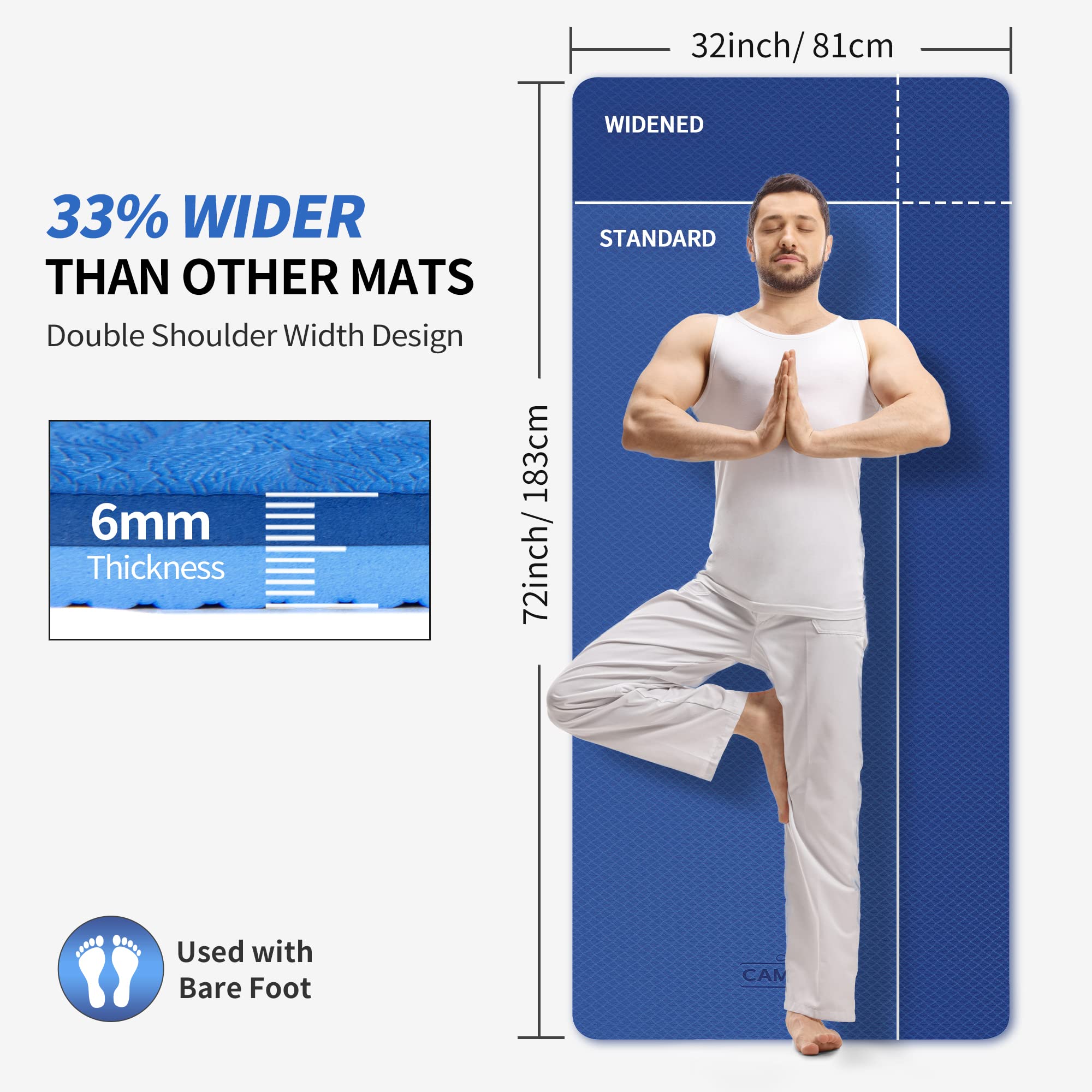 Cambivo Extra Wide Yoga Mat For Women And Men (72''X 32''X 1/4''), Eco-Friendly Sgs Certified, Large Tpe Exercise Fitness Mat Fo