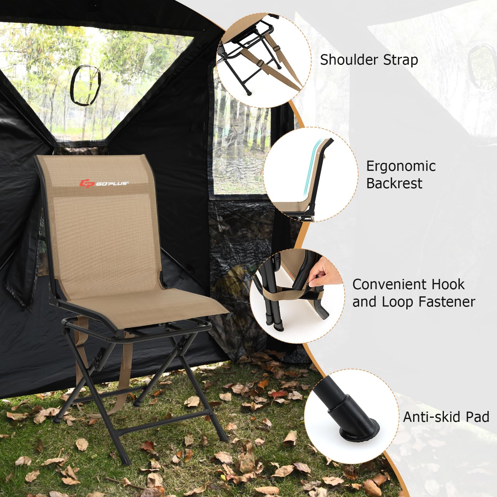 Goplus Hunting Chair, 360 Swivel Hunting Blind Chair With Carrying Strap, 330Lbs Capacity, Folding Silent Deer Hunting Chair, Po