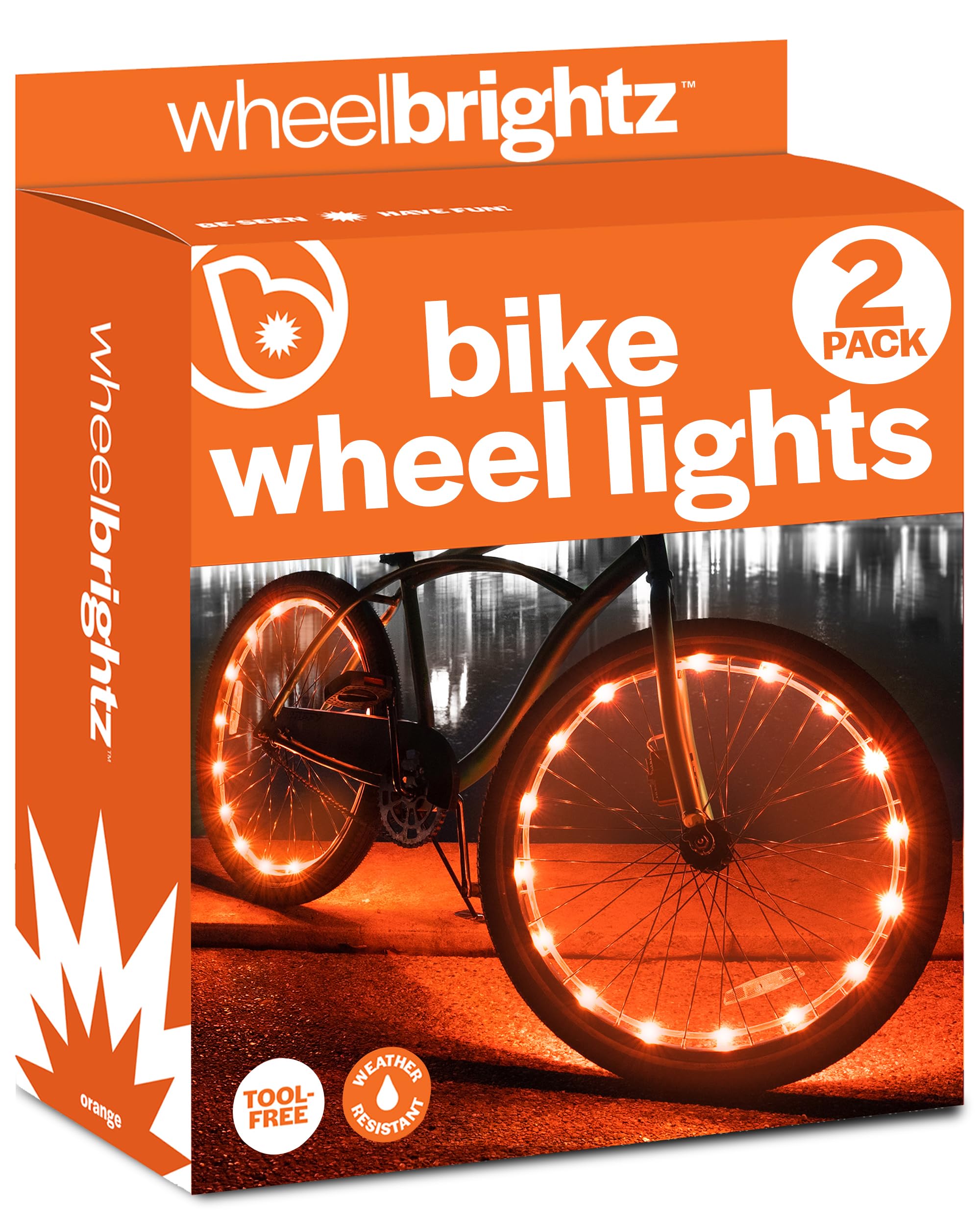 Brightz Wheelbrightz 2-Pack Bike Wheel Lights, Orange - Led Bike Lights For Tires - Bike Lighting Parts & Accessories - Outdoor 